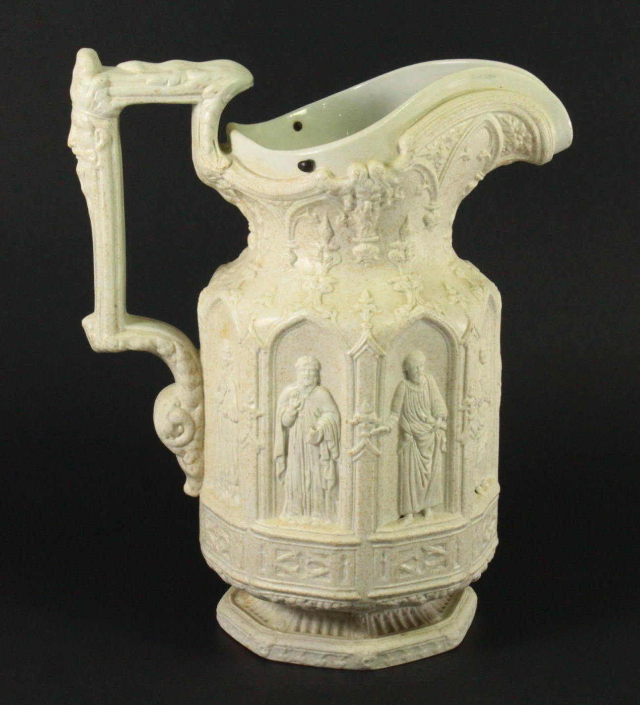 = C. 1842 Charles Meigh Staffordshire Apostle Jug w 8 Saints & Kings, Neo Gothic