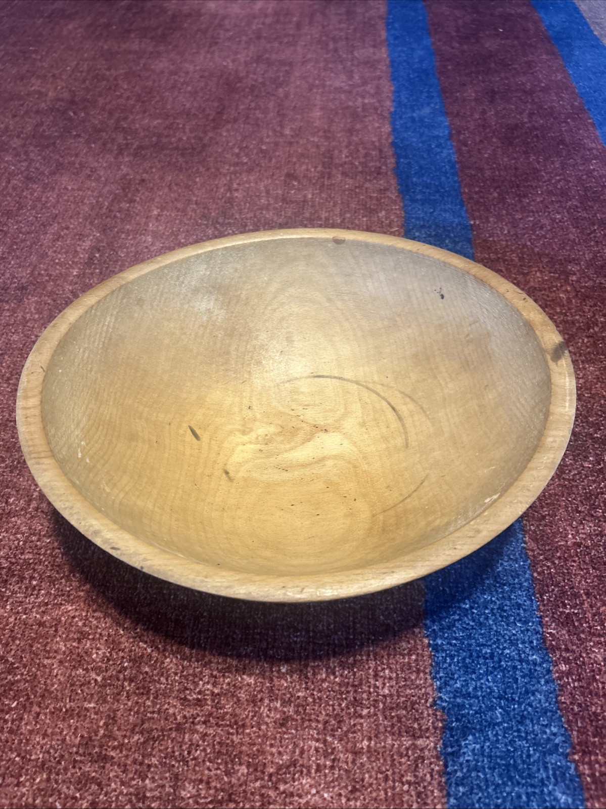 Antique American Primitive Hand-Turned Maple Wood Out of Round Dough Bowl