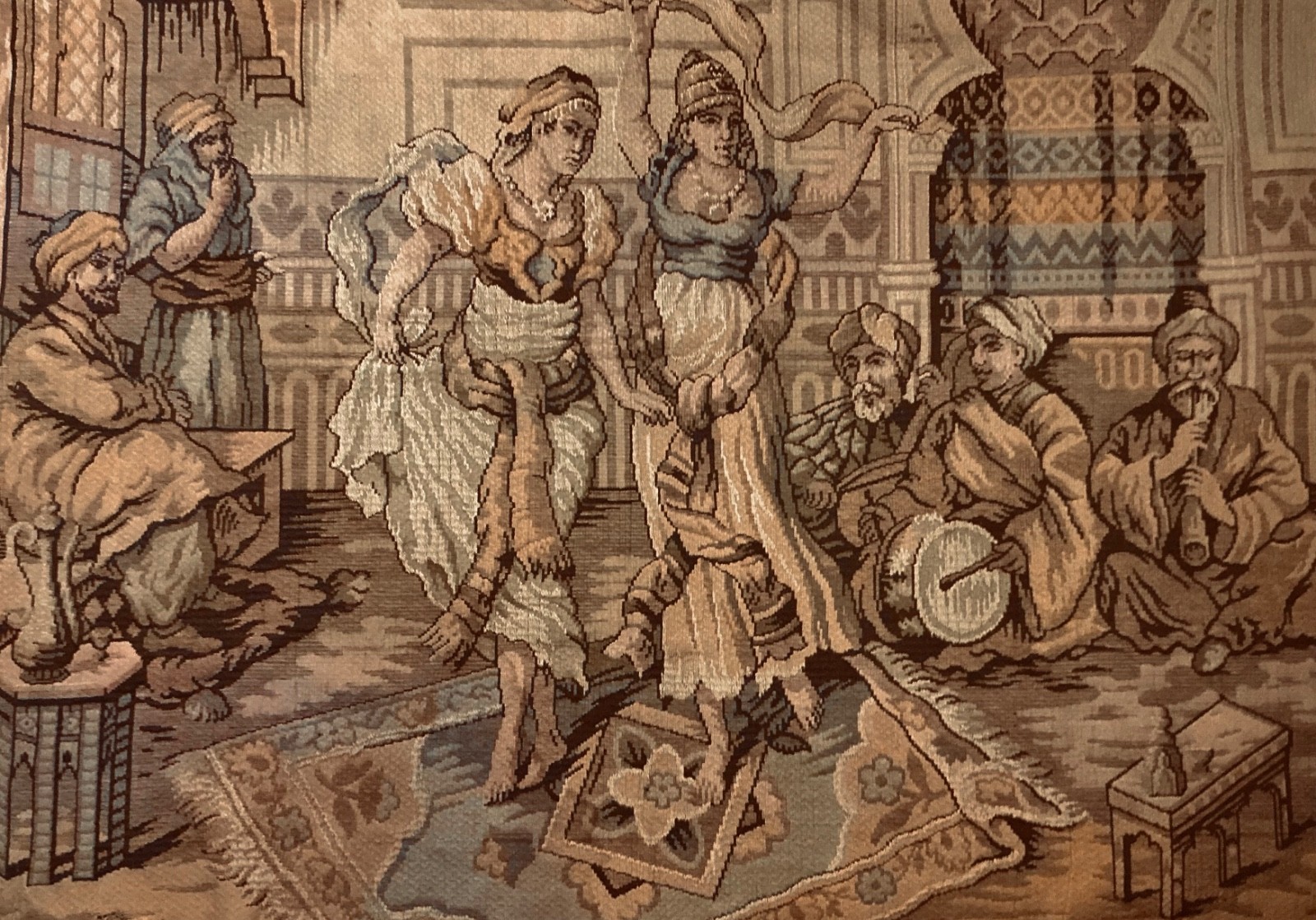 French, Belgian,Middle Eastern vintage Aubusson style wall tapestry EXC 51 x 69