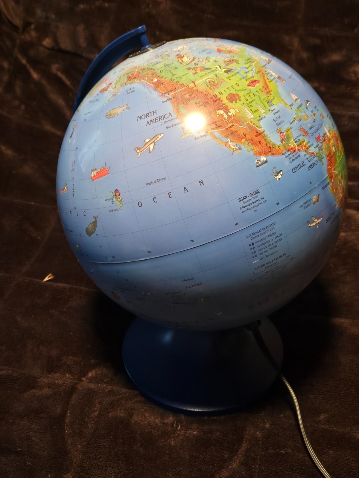 Vintage Scan-Globe Illuminated World Light Up Lamp Globe – Working BULB