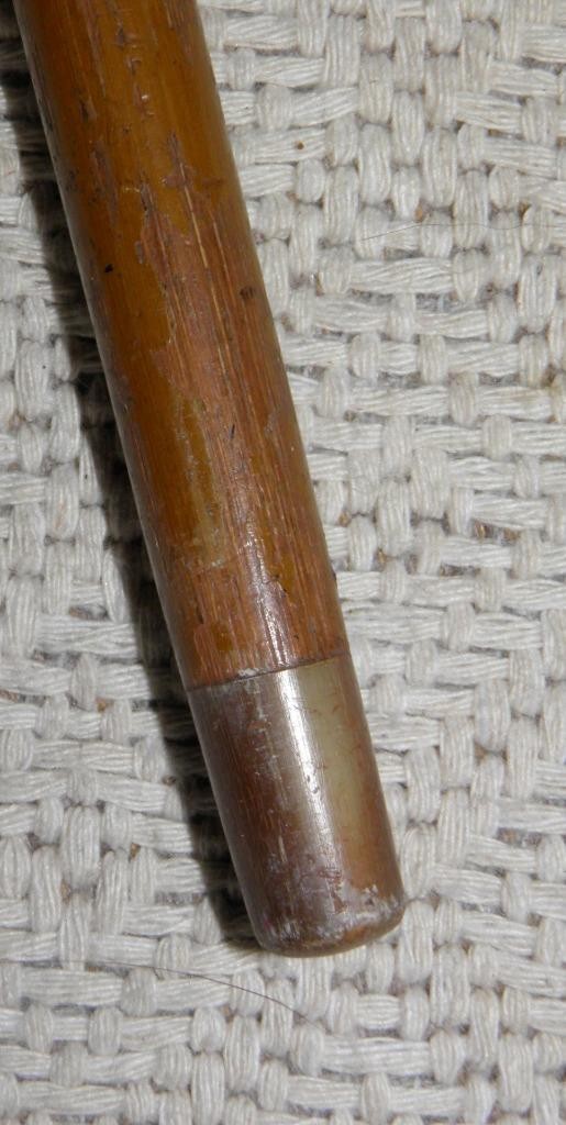 Antique Malacca Walking Stick / Cane Double Gold Collar Bovine Horn Crook Handle