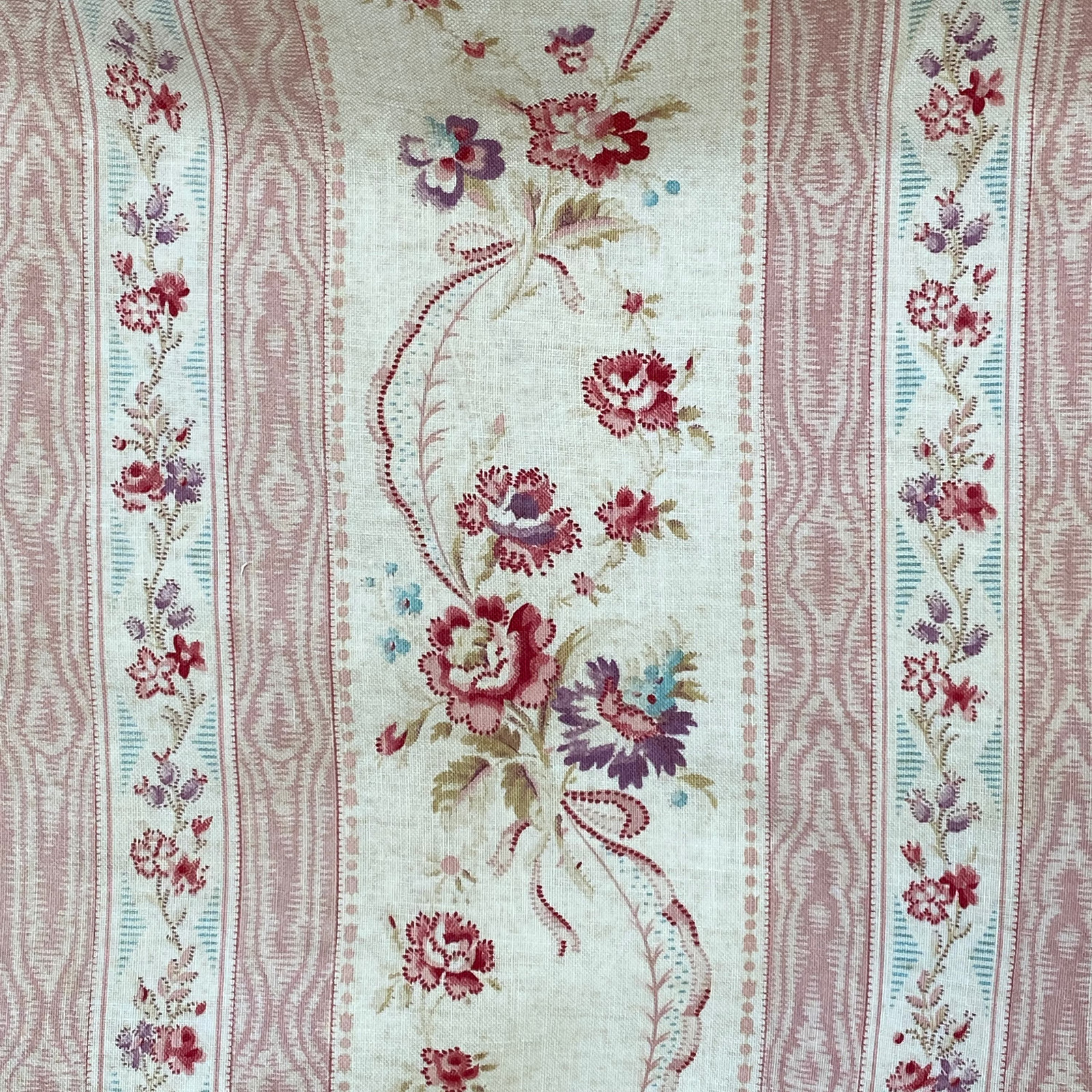 1910 Antique Biedermeier fabric Curtain textile drape French floral and stripe