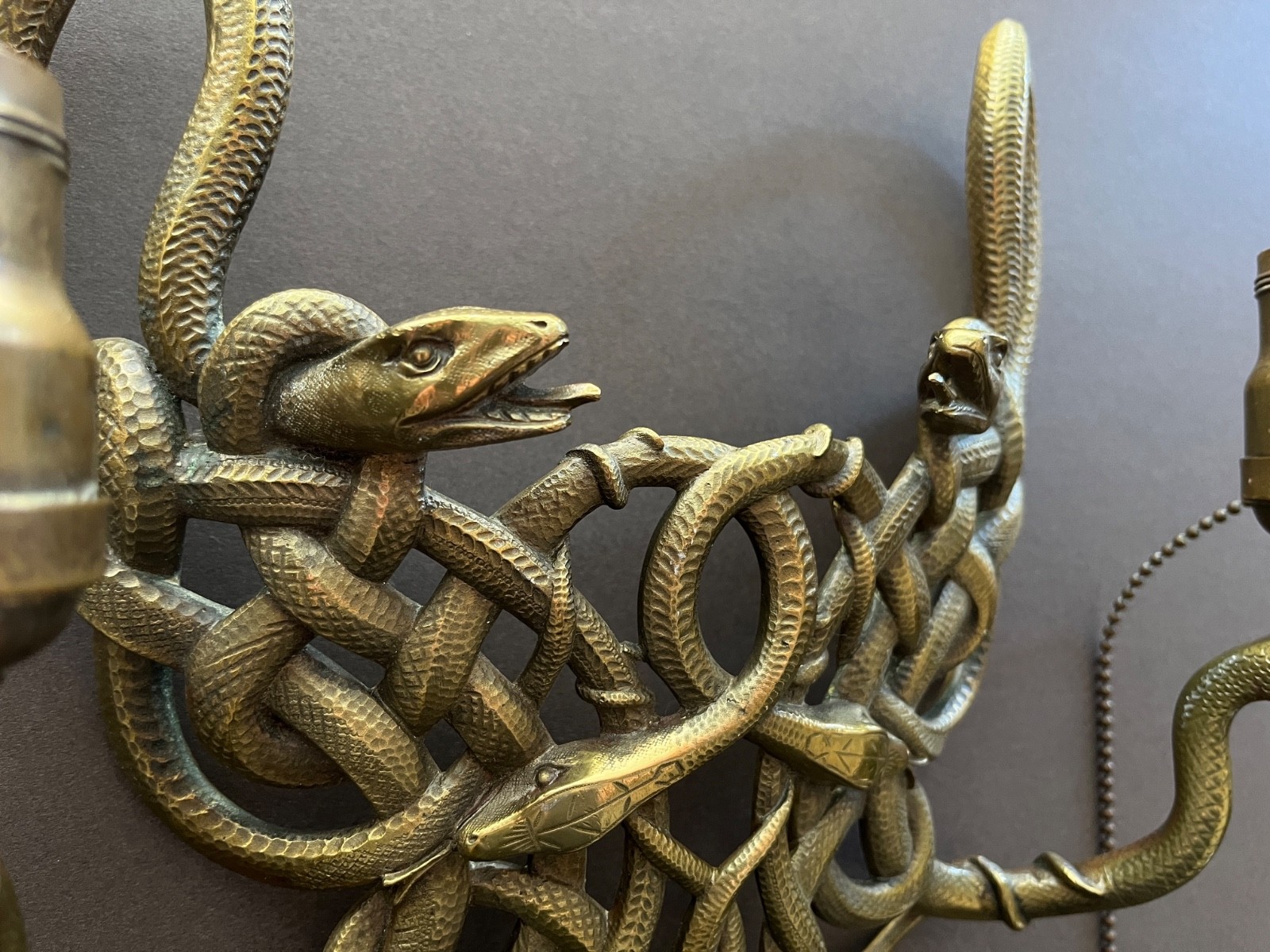 Rare Antique Brass 6-Serpent Interlocking Sconce Frame – Early 20th Century