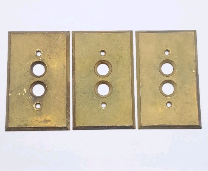 Vintage Push Button Light Switch Wall Plates Covers Rectangle Old Brass Lot of 3