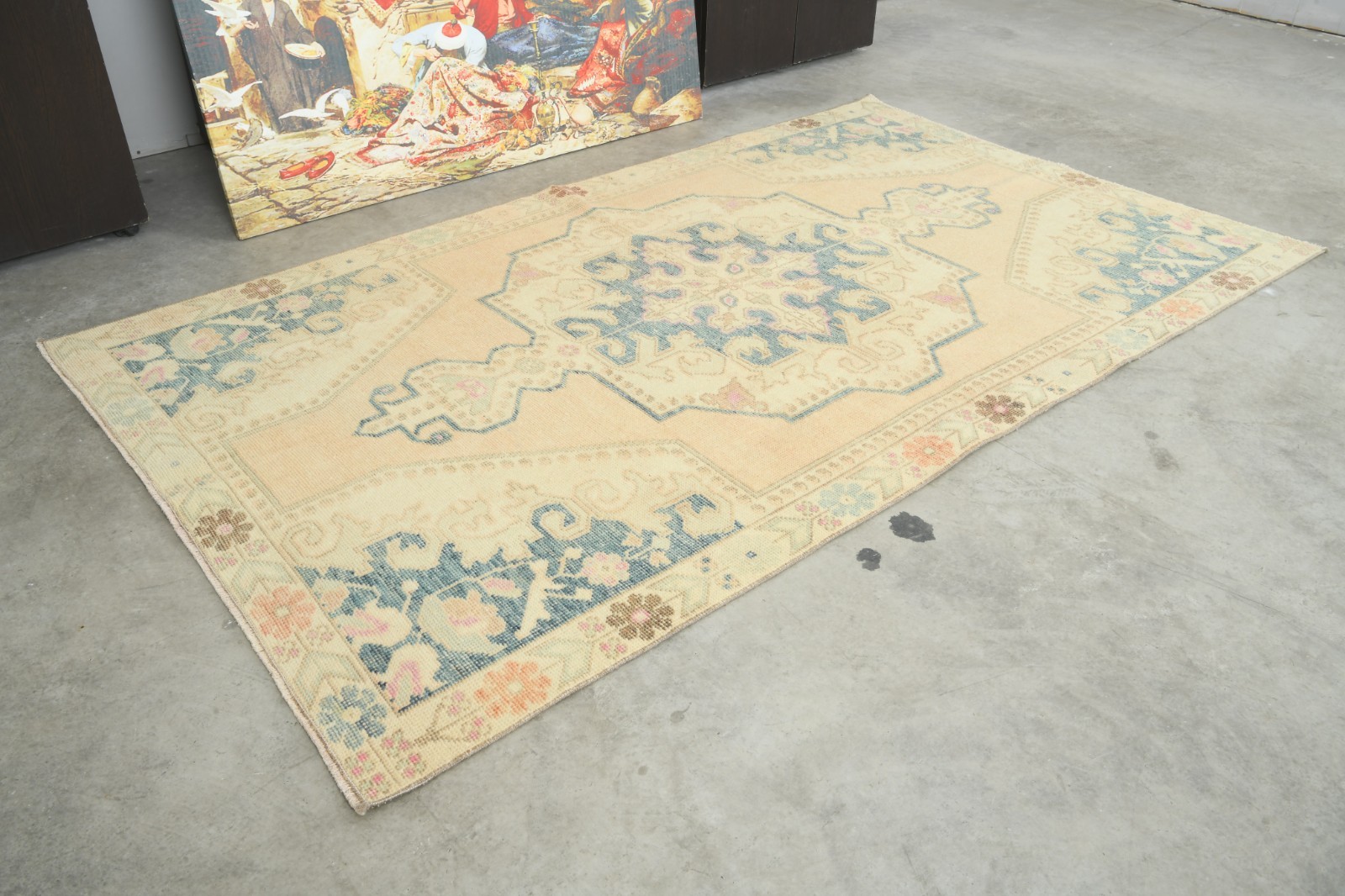 Faded Turkish Area Rug 4×7 ft Antique Handwoven Neutral Vintage Wool Carpet,999