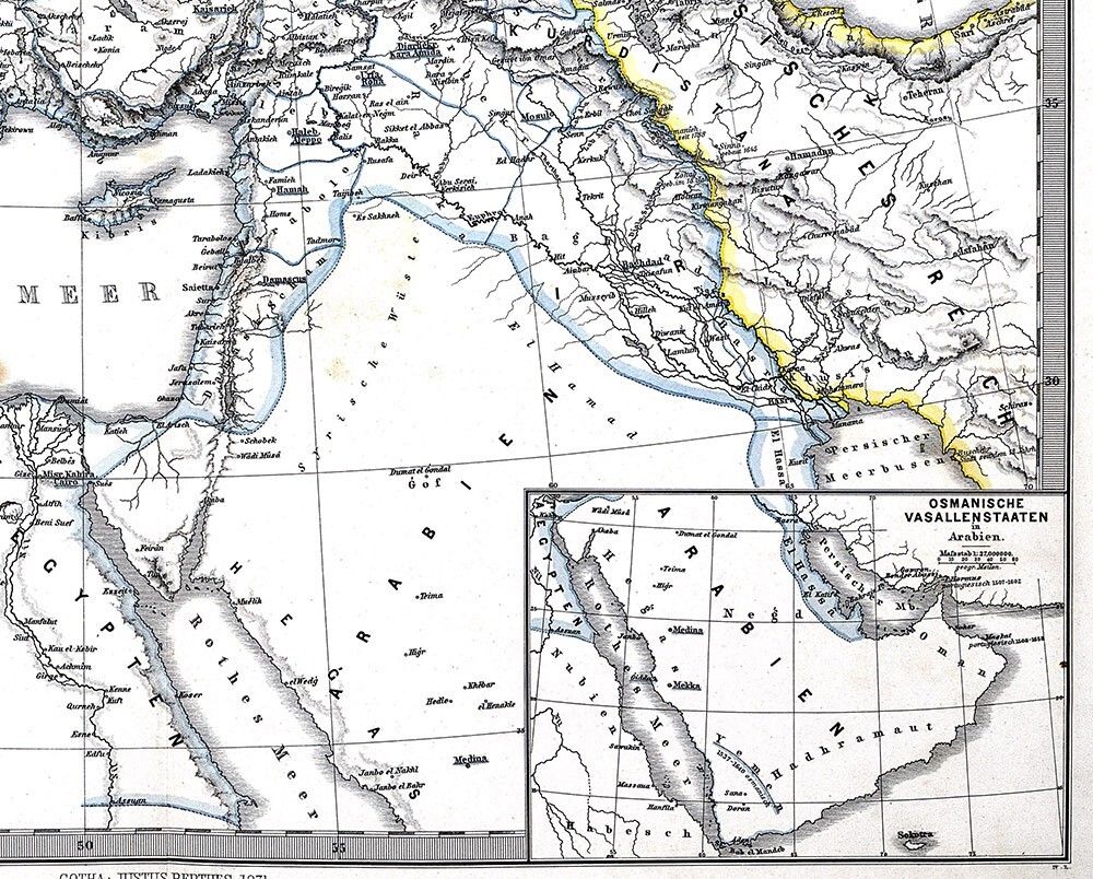 1880 Map Ottoman Empire Protectorates Turkey Greece Middle East Arabia Hungary