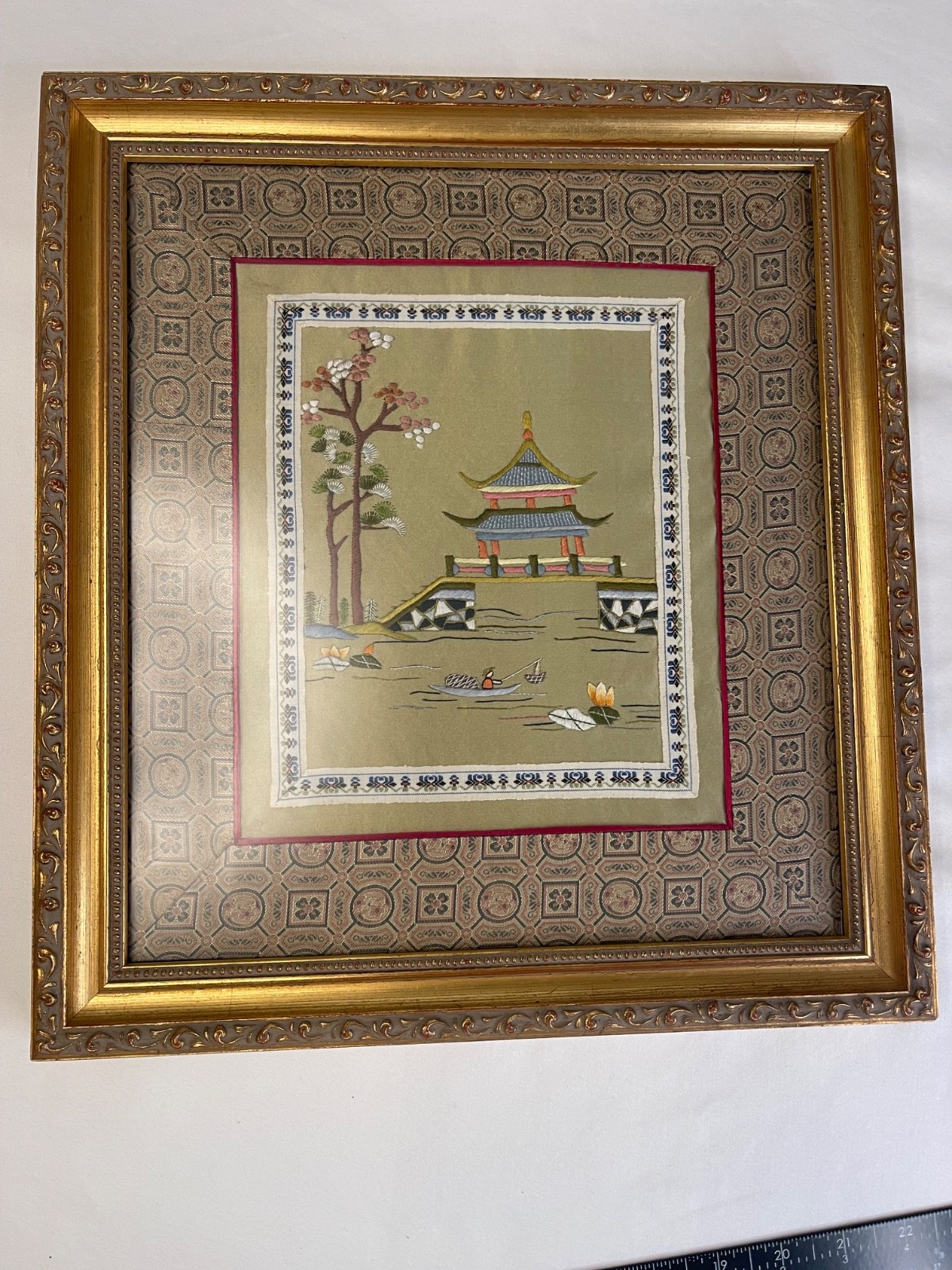 Silk Embroidered Frame Asian Tapestry Art