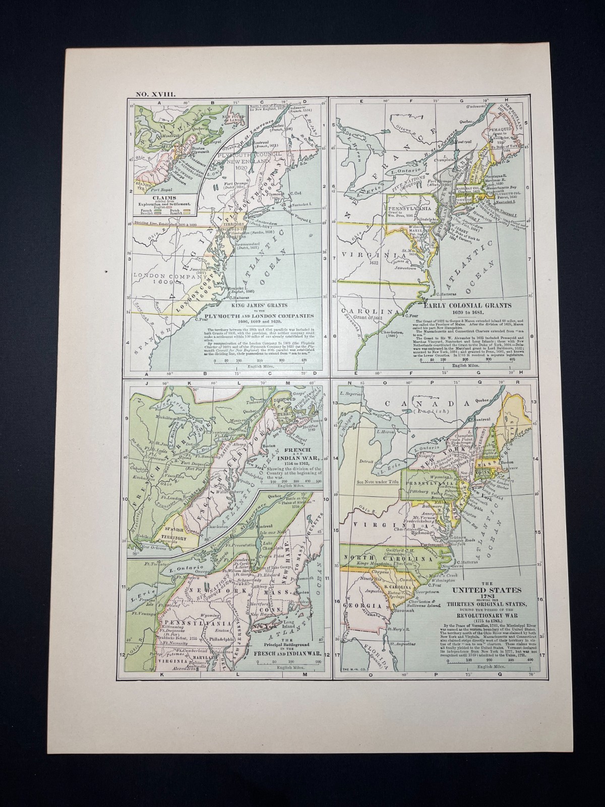1897 PLYMOUTH to the REVOLUTIONARY WAR Map fm The 1897 Century Atlas SEE DESCRIP