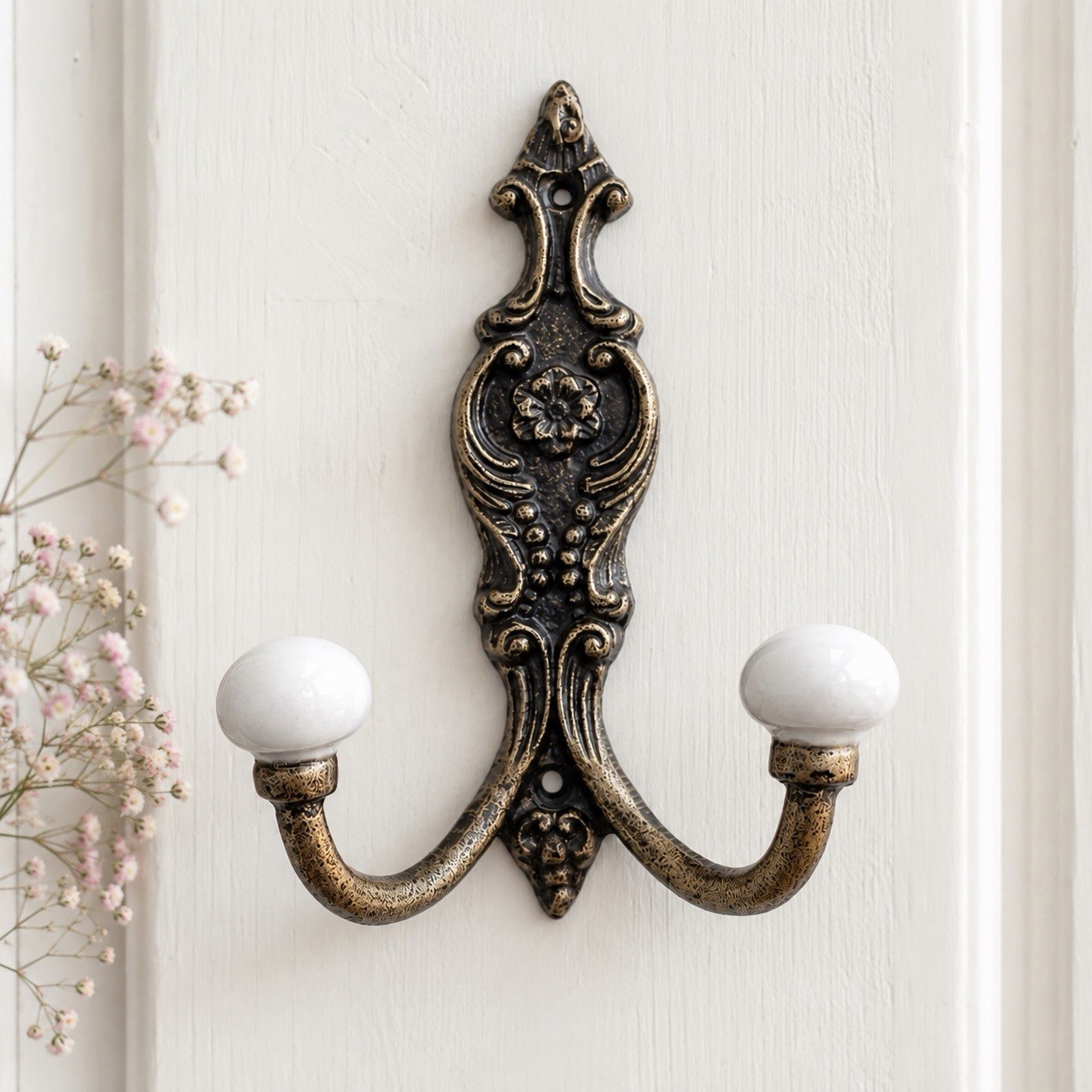 Antique Bronze Cast Iron Wall Hook Coat Hat Towel Wreath Hanger Heavy Duty