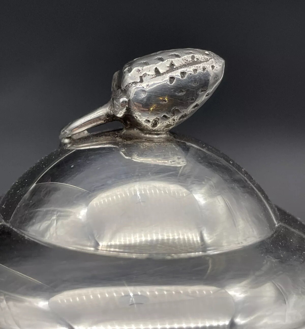 Unusual Sterling Silver Strawberry Topped Glass Jelly / Jam Jar