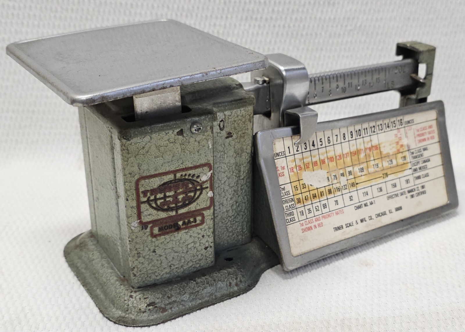 Vintage 1Lb Triner Postal Beam Scale Precise Air Mail 1st Class #AA-1 Green 1981