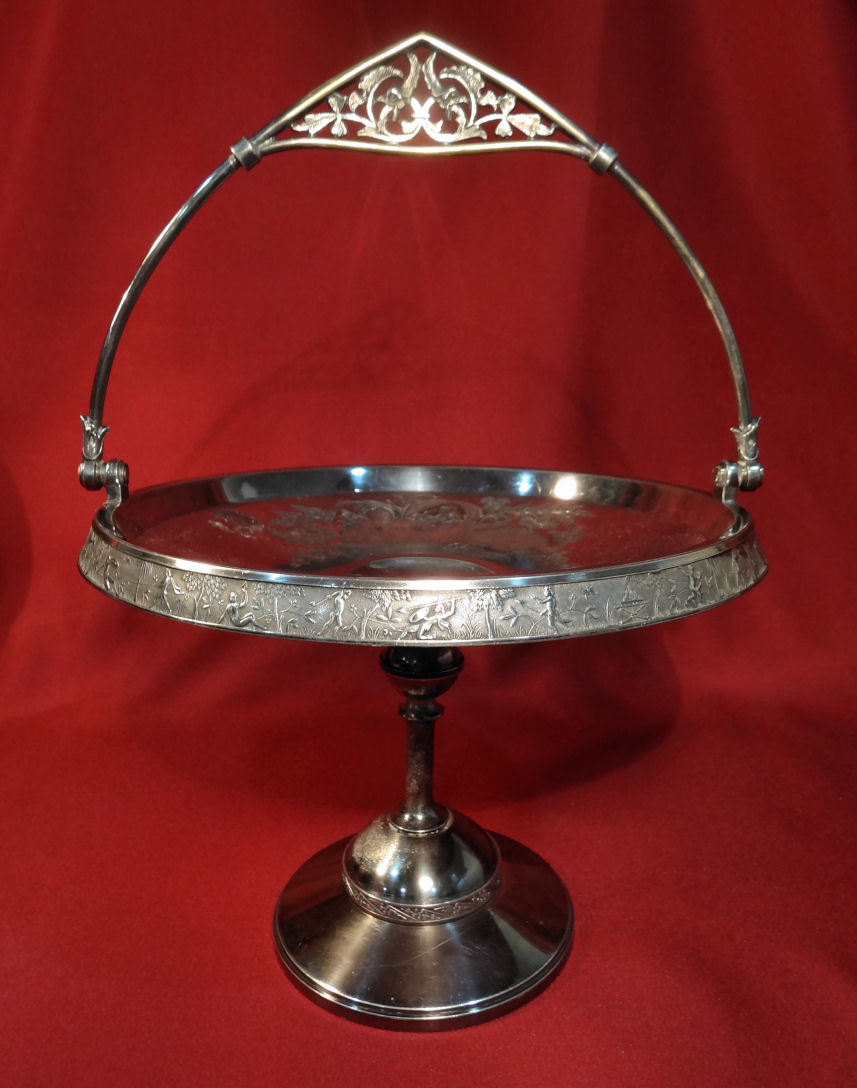 Rogers Smith & Co Silver Plated Brides Basket TIGER-SERPENT Animal NUDE Hunters