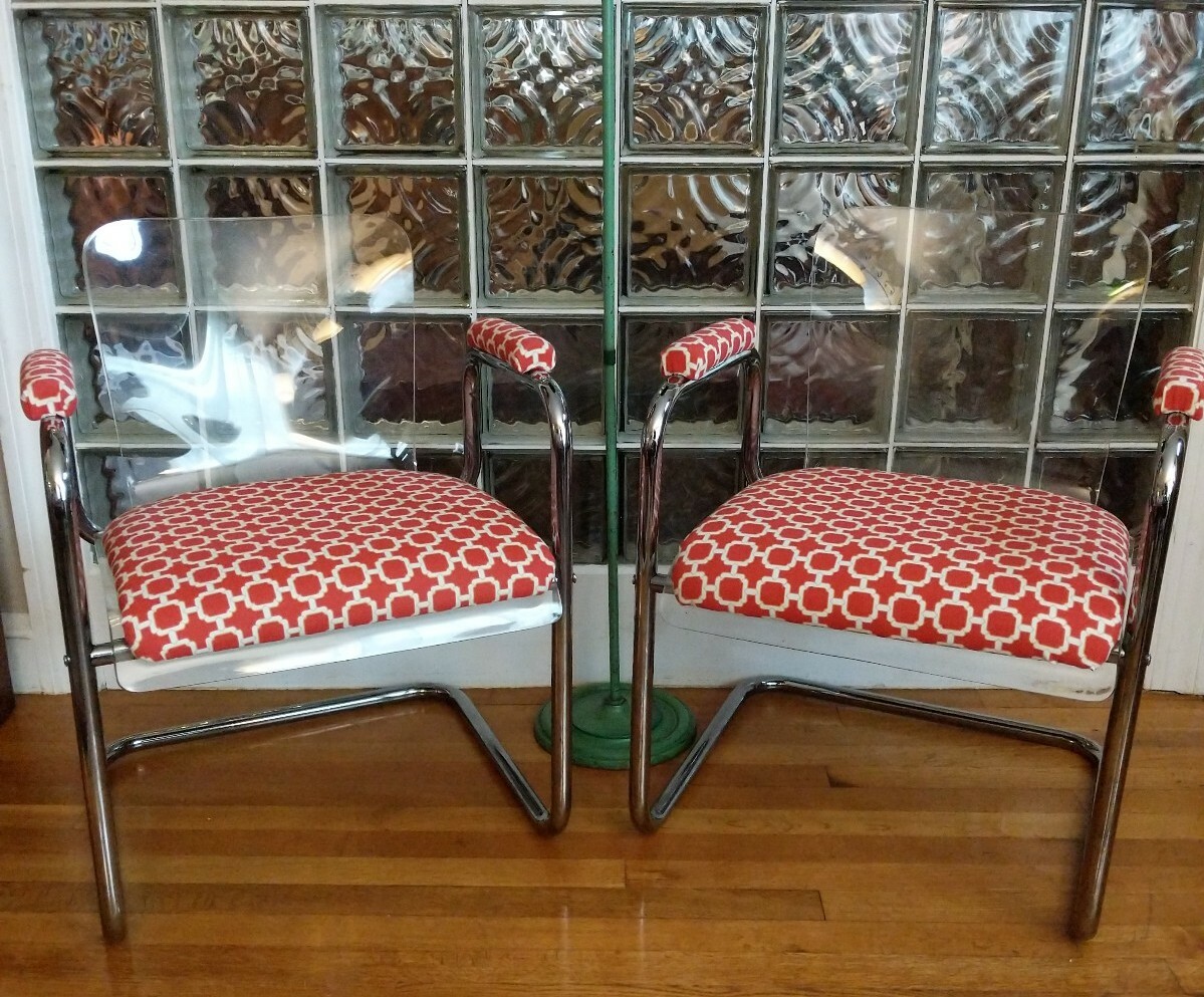 Pair Weiman/Warren Lloyd Clear Acrylic Lucite Cantilever Chairs MCM Mid Century