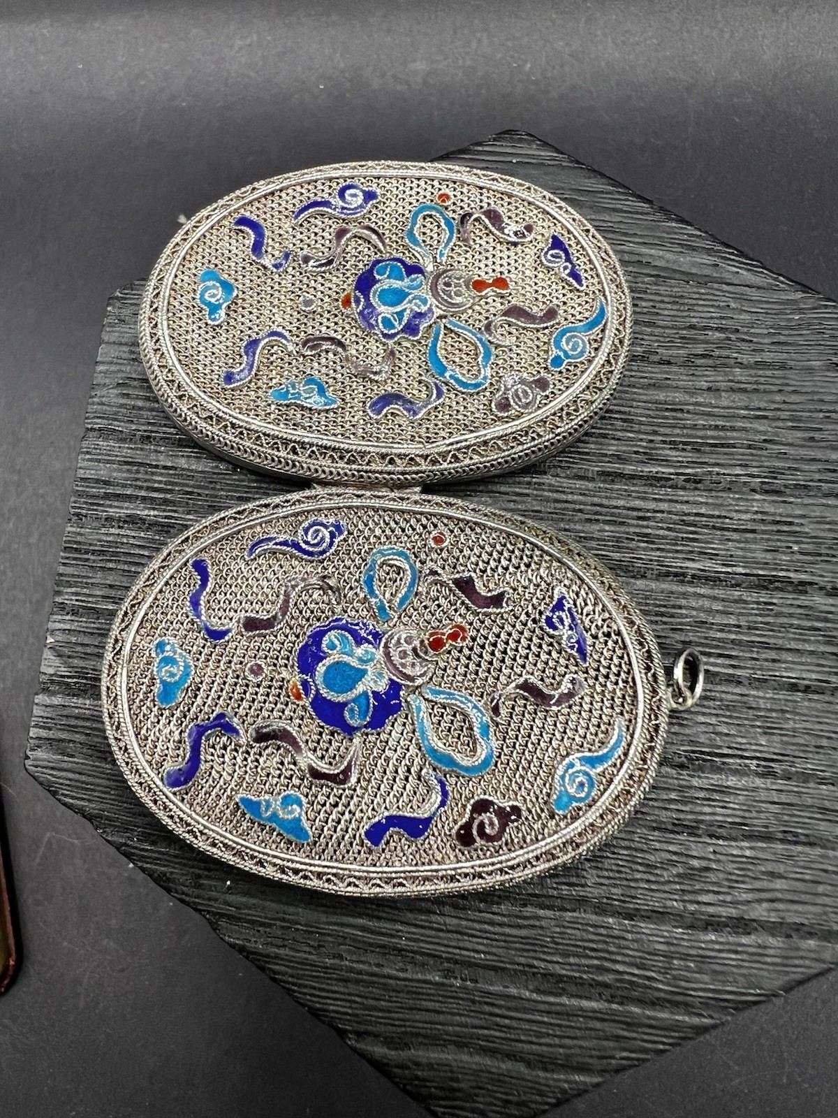 Chinese Export Sterling Silver Cloisonné Enamel Long Snuff Bottle Locket Pendant