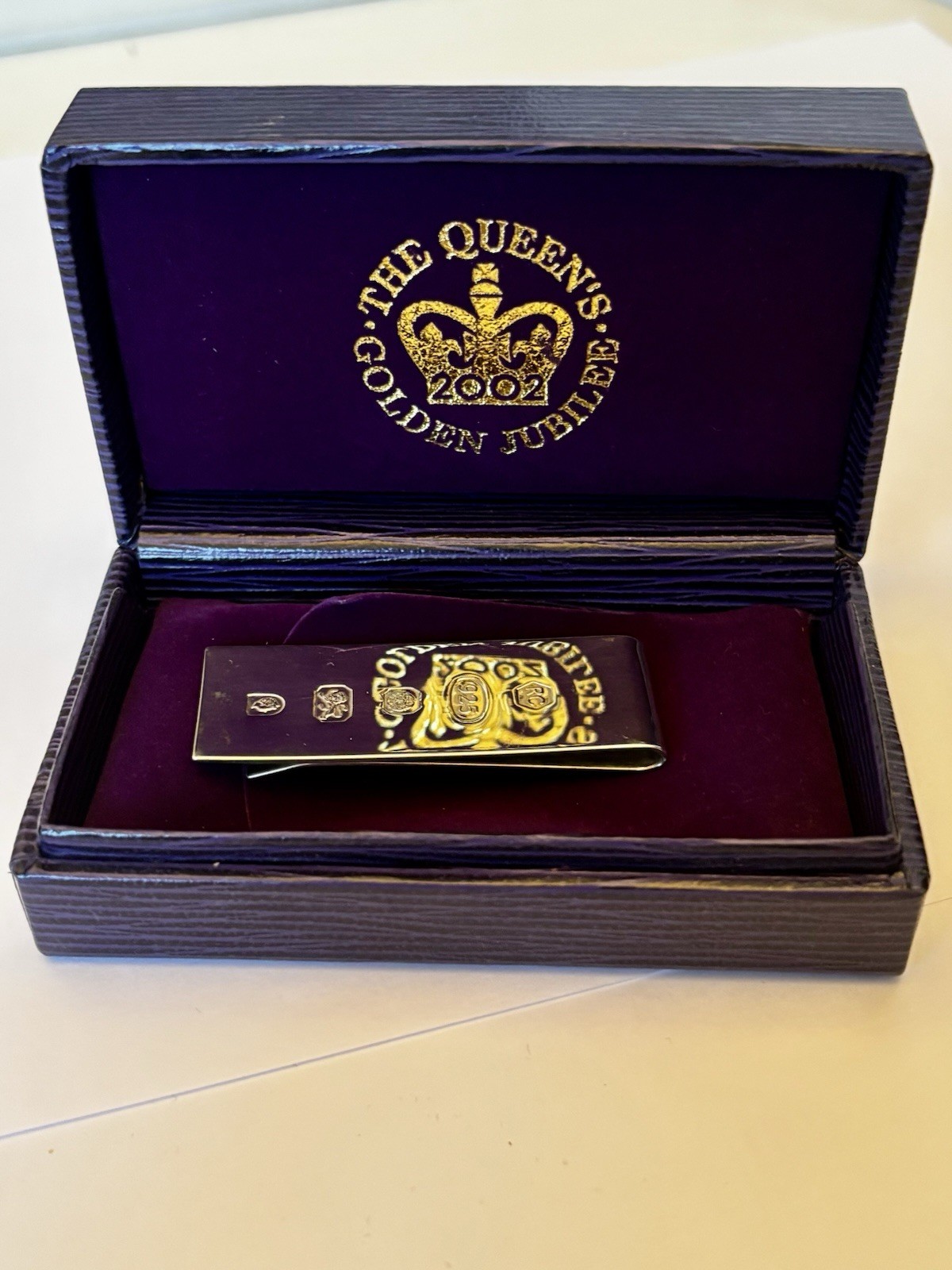QE11 Golden Jubilee Sterling Silver Money Clip 2002 Original Box CARRS SHEFFIELD