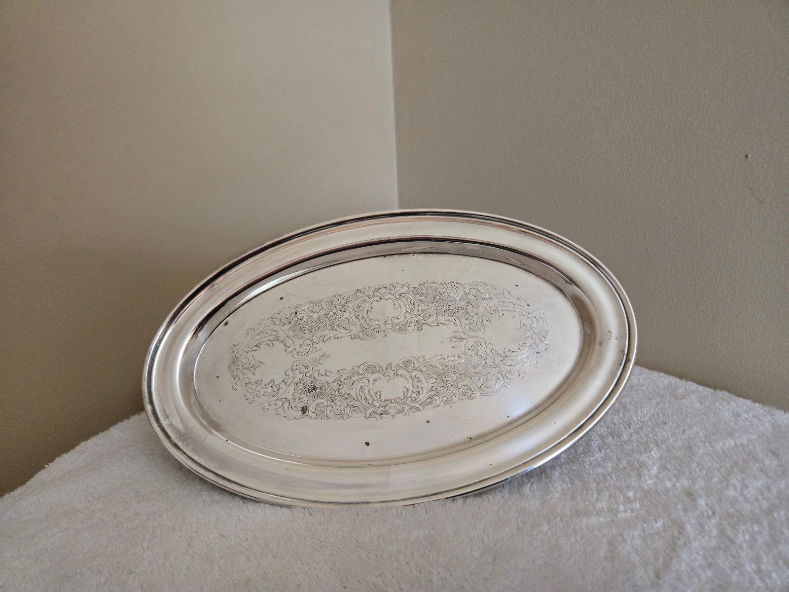 Vintage “EPCA BRISTOL SILVER BY POOLE 110″ Etched Oval Tray – 11 1/2″x7 1/8”
