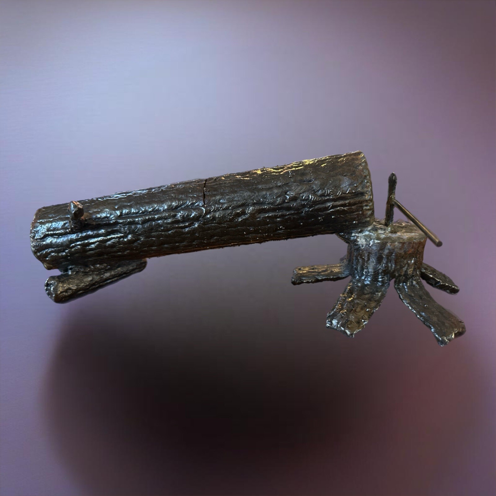 Vintage Forged Die Cast Iron Fallen Tree Log and Axe For Your Man Cave HEAVY