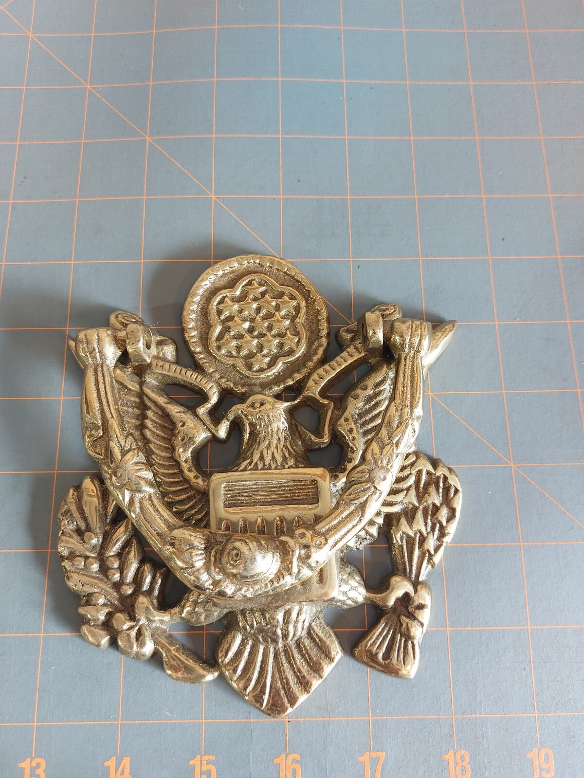 VINTAGE BRASS AMERICAN EAGLE DOOR KNOCKER Patriotic 13 Stars Shield Heraldic