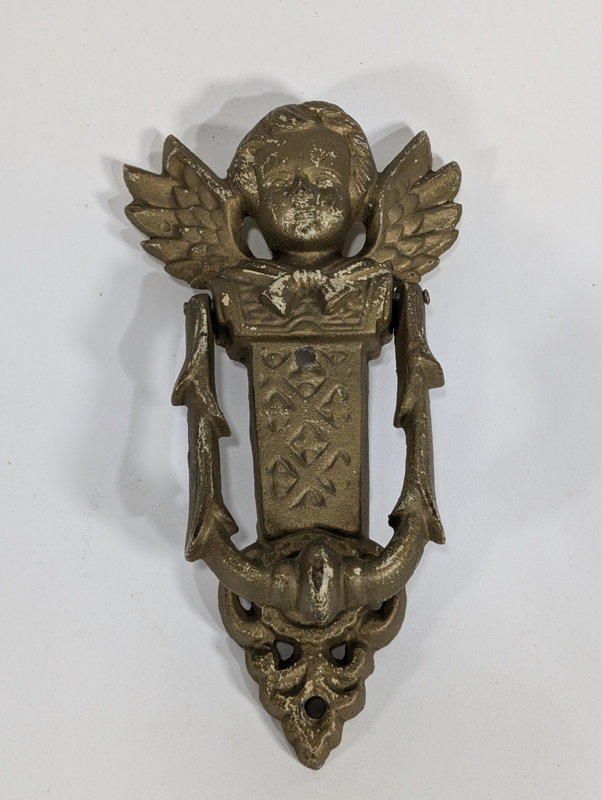 Vintage Angel Cherub Cast Iron Door Knocker Great Condition Heavy Decorative 8″
