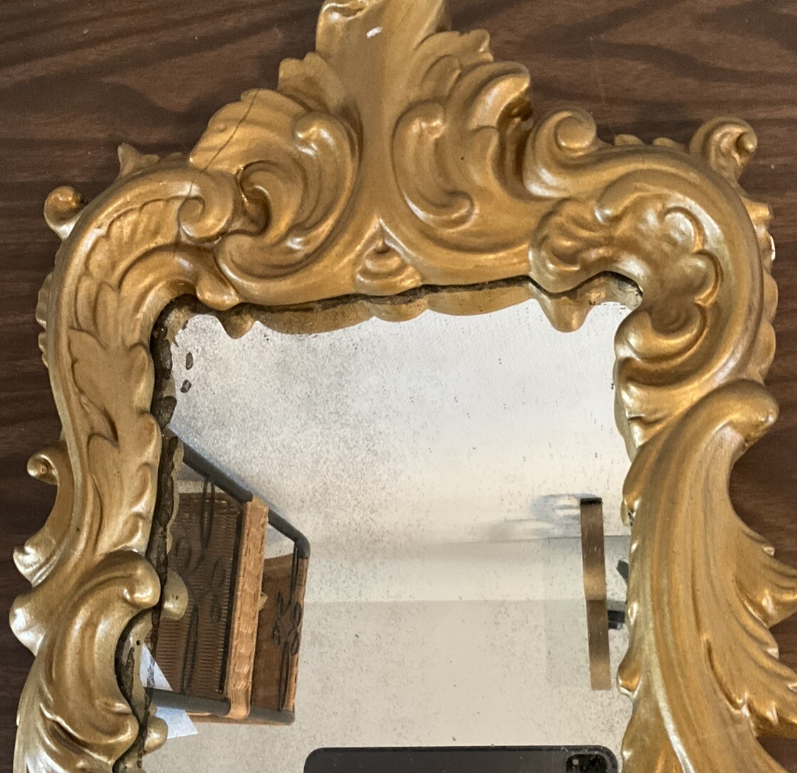 Regency Gold Gilt Mirror Rococo with Shelf Wall Decor Victorian Vtg Wall Decor
