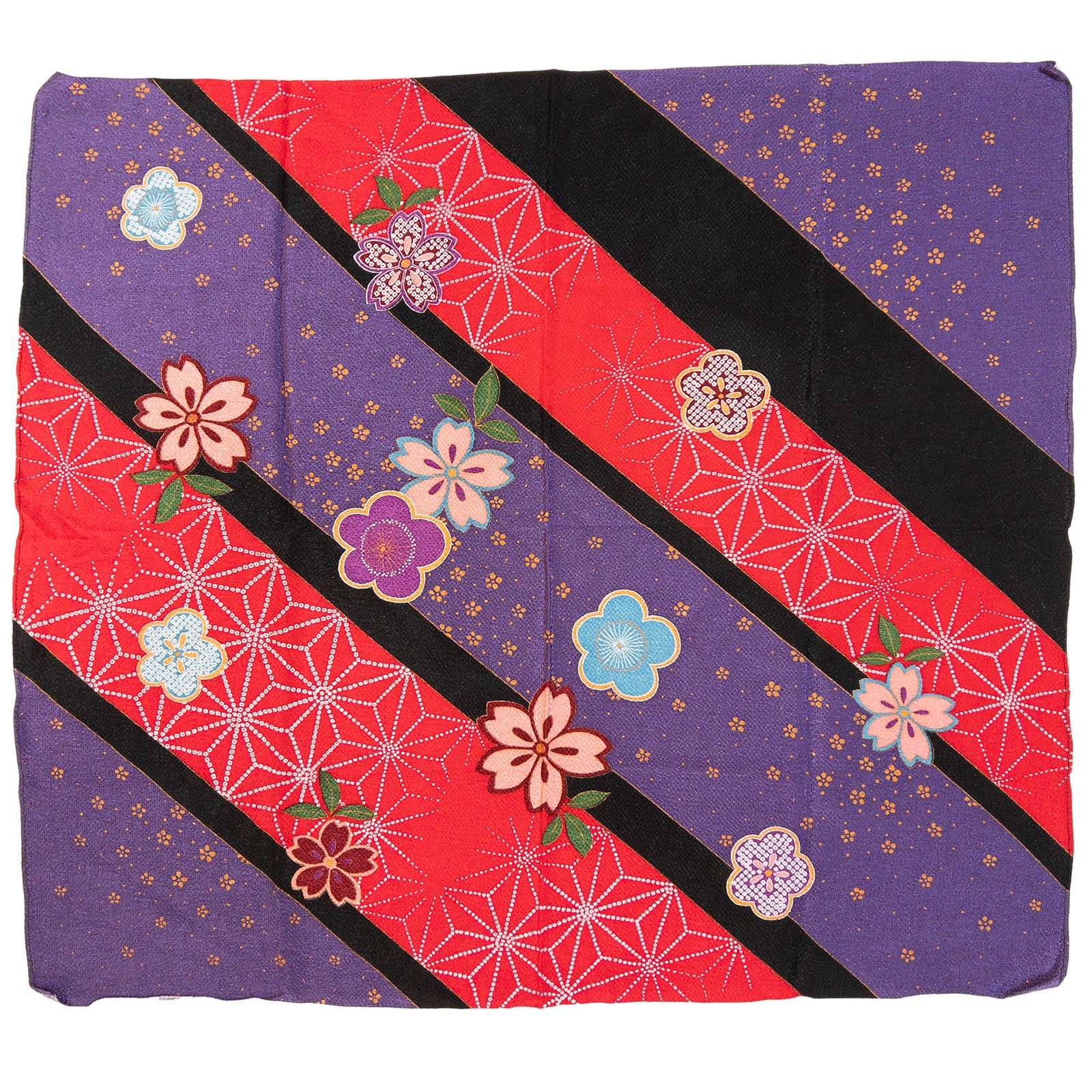 VTG Floral Rayon Chirimen Asanoha Design Furoshiki Size 66 X 69 cm: Aug24-B