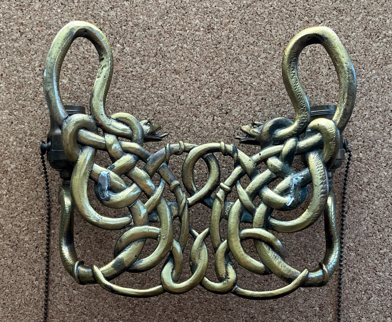 Rare Antique Brass 6-Serpent Interlocking Sconce Frame – Early 20th Century