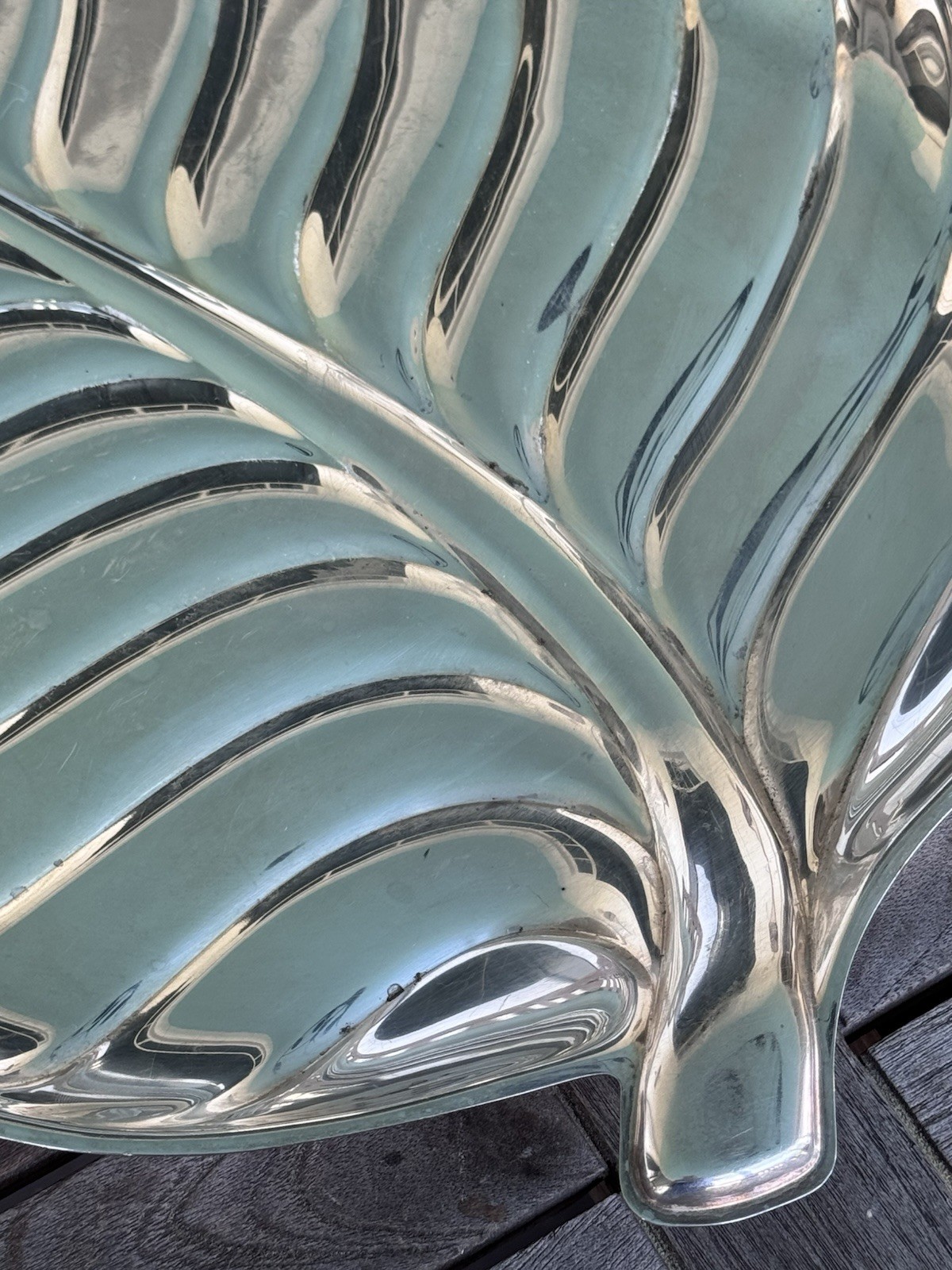 Vintage IS Silver Co Palm Leaf Serving Tray Silverplate Hollywood Regency 15”