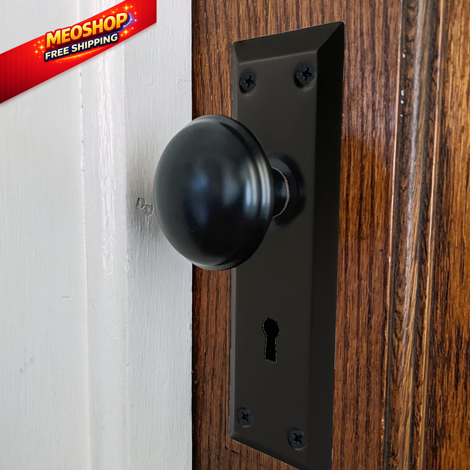 1 Pack Mortise Keyed Lock Set with Classic Knobs, Perfect for Matte Black