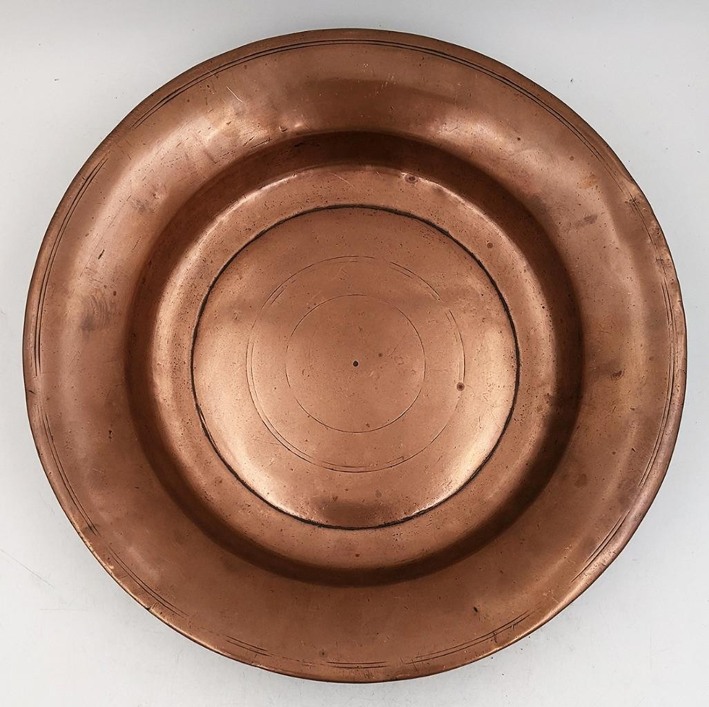 DATED 1719 OTTOMAN TURKISH COPPER DISH 19TH CENTURY 13.3 Inches