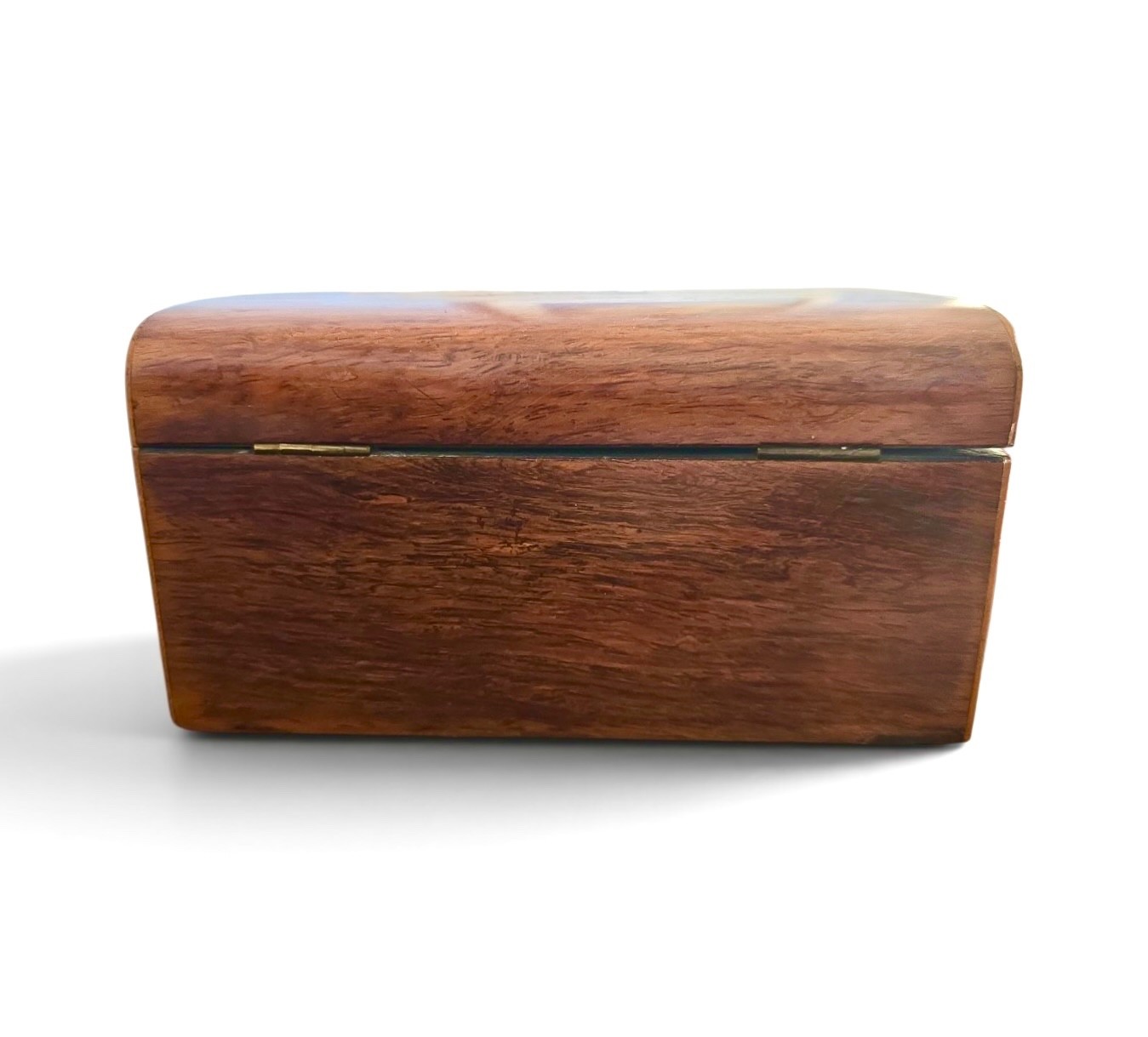 Antique Early 20th century mahogany tea caddy w/ two compartments and domed top
