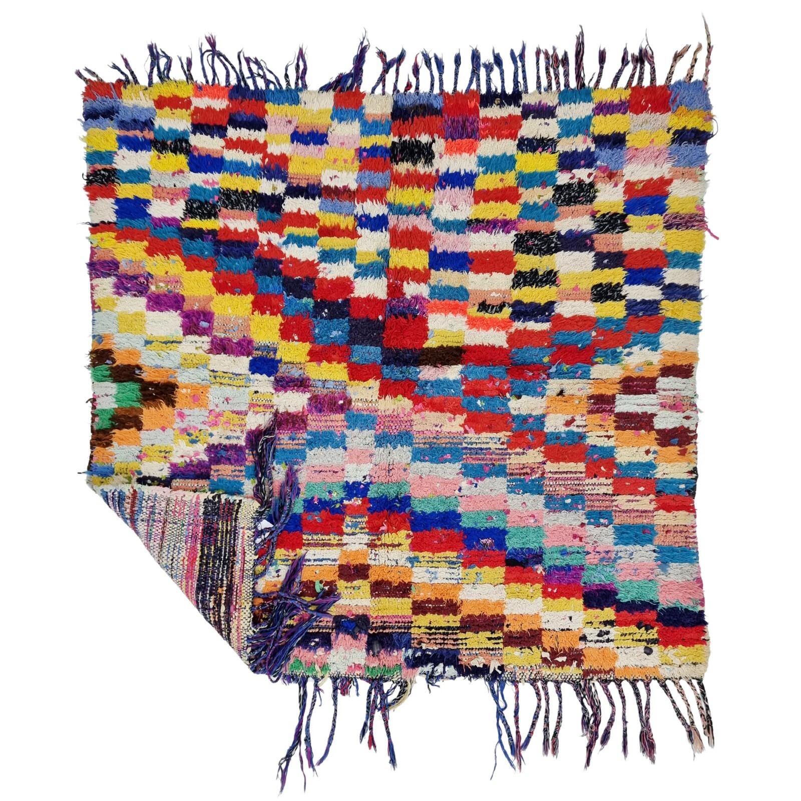 Moroccan Handmade Vintage Rug 4’1×3’9 Berber Checkered Red Cotton Nomad Area Rug