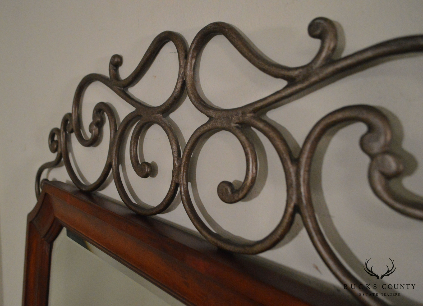 Drexel Heritage Cambridge Cherry & Scrolled Iron Beveled Wall Mirror