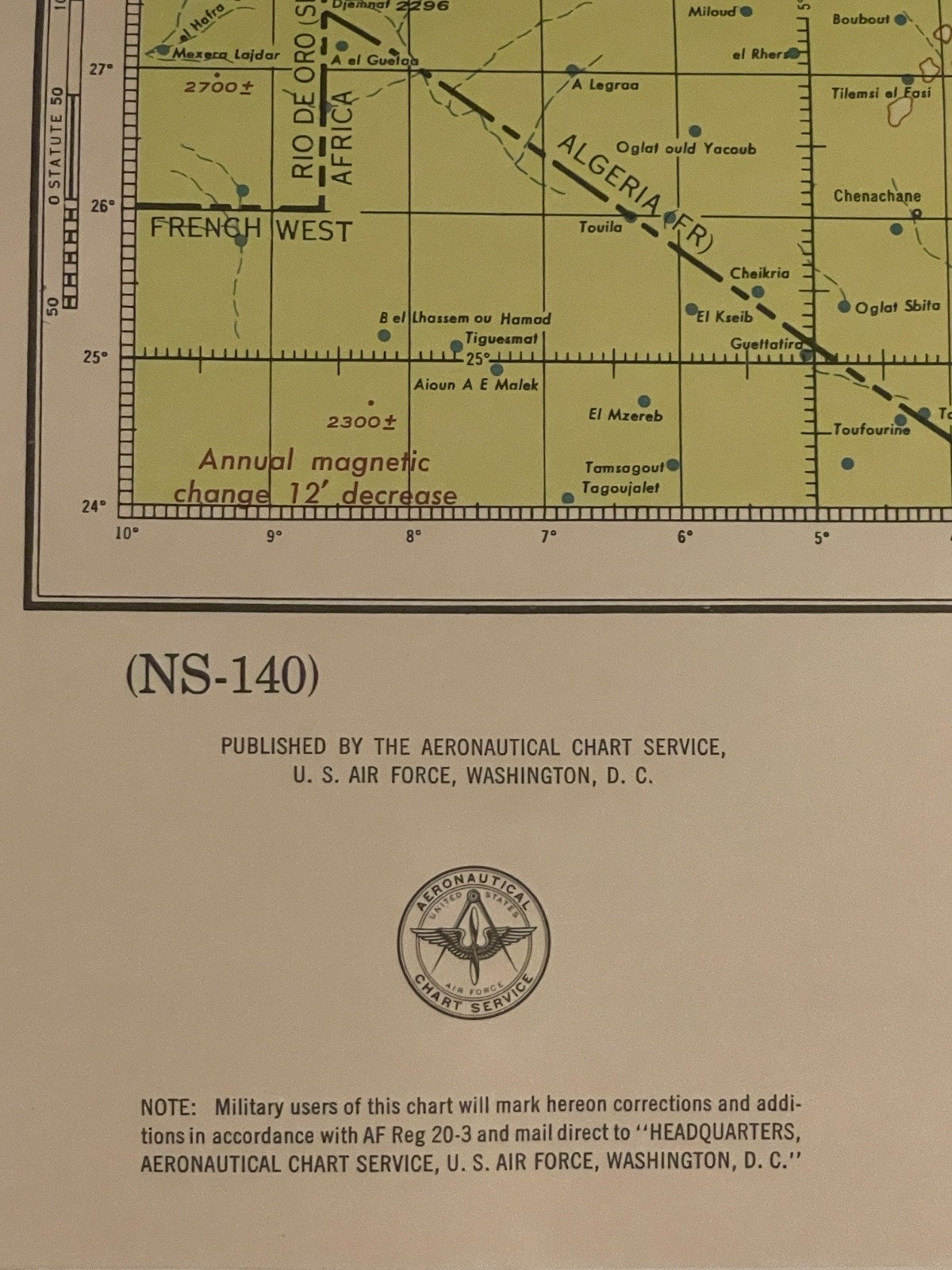 1951 Vintage USAF Aeronautical Chart England Pakistan NS 140 Map 3rd Ed Crisp
