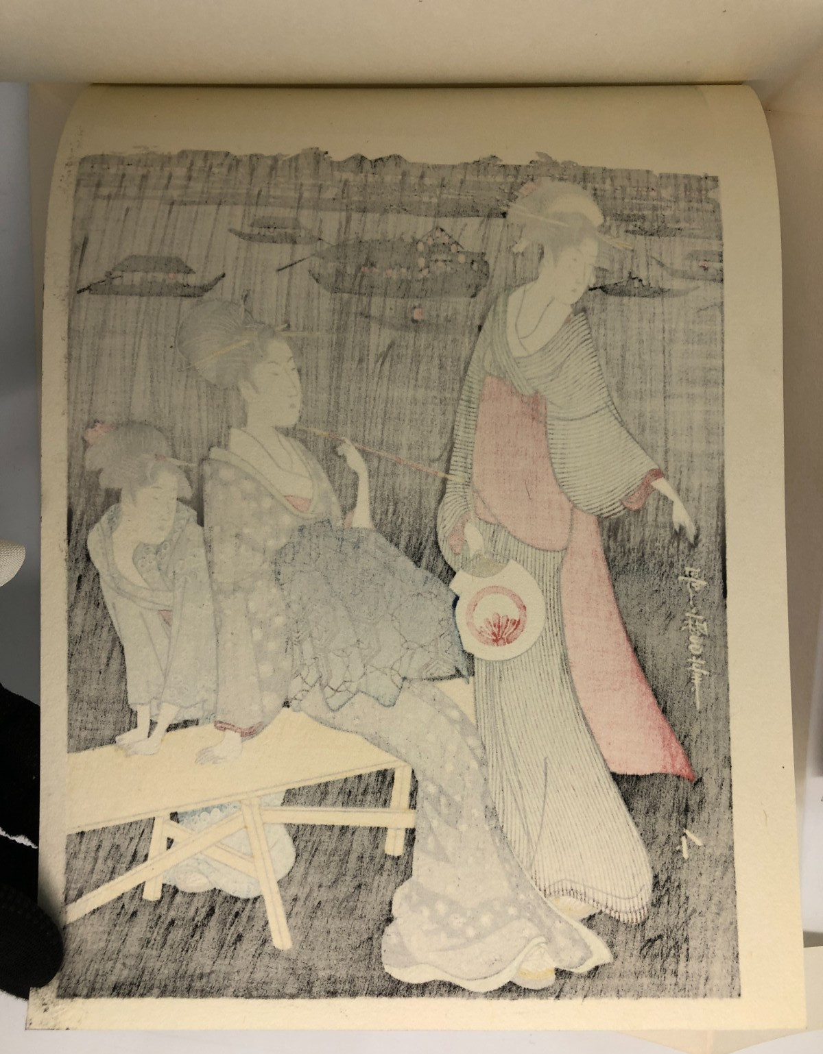 Utamaro Woodblock Reprint Triptych：Sumida River Coolness , Ukiyo-e, Beauty