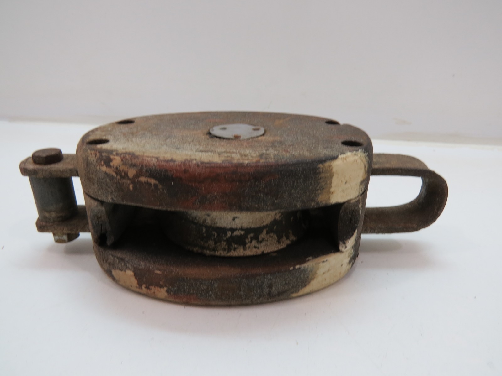 3+1/2 INCH WOOD & CAST IRON PULLEY BLOCK TACKLE SAIL BOAT (C4C040D)