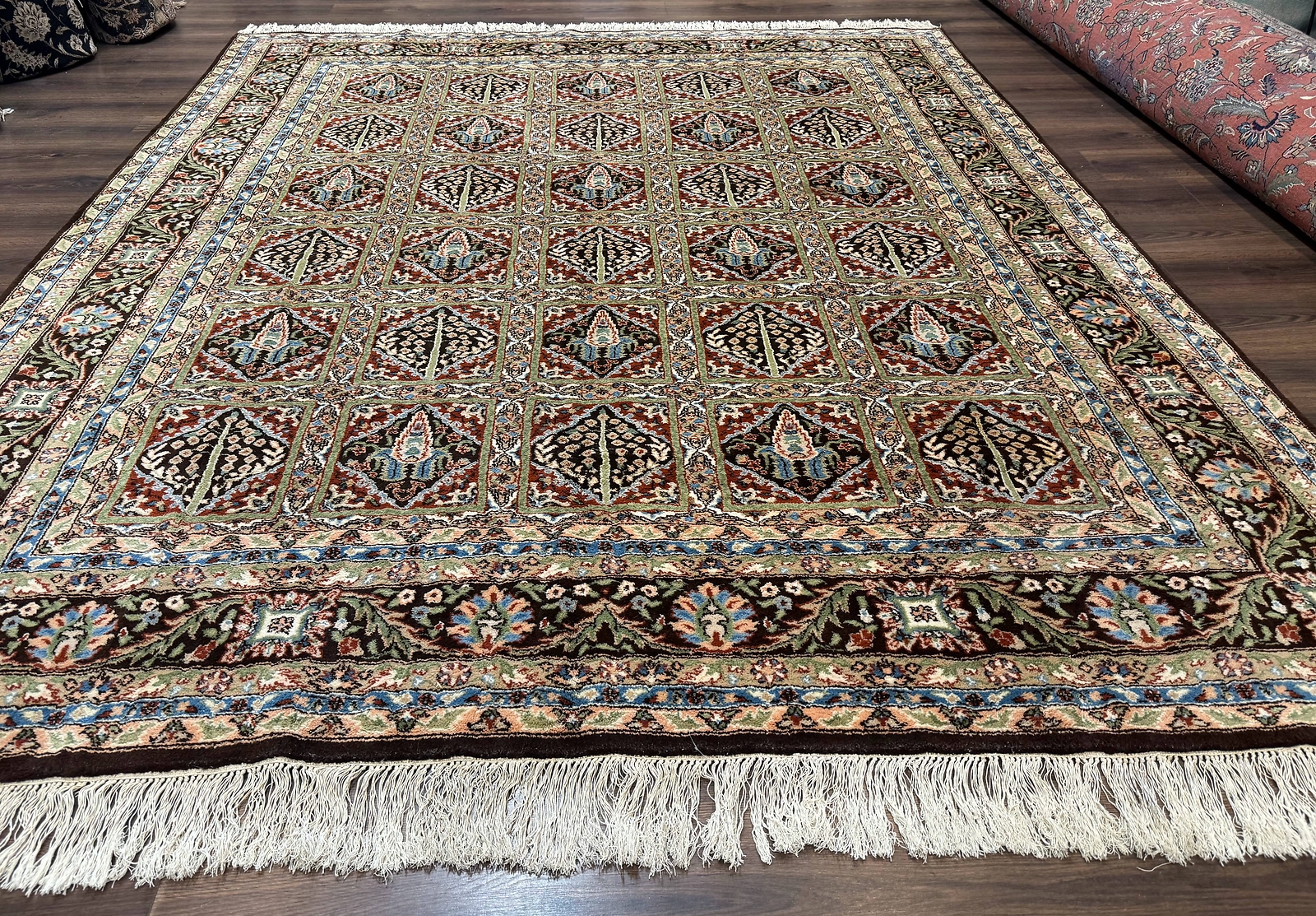 Sino Per’sian Rug 8×10, Panel Design, Brown, Multicolor, Wool, Cedar Trees