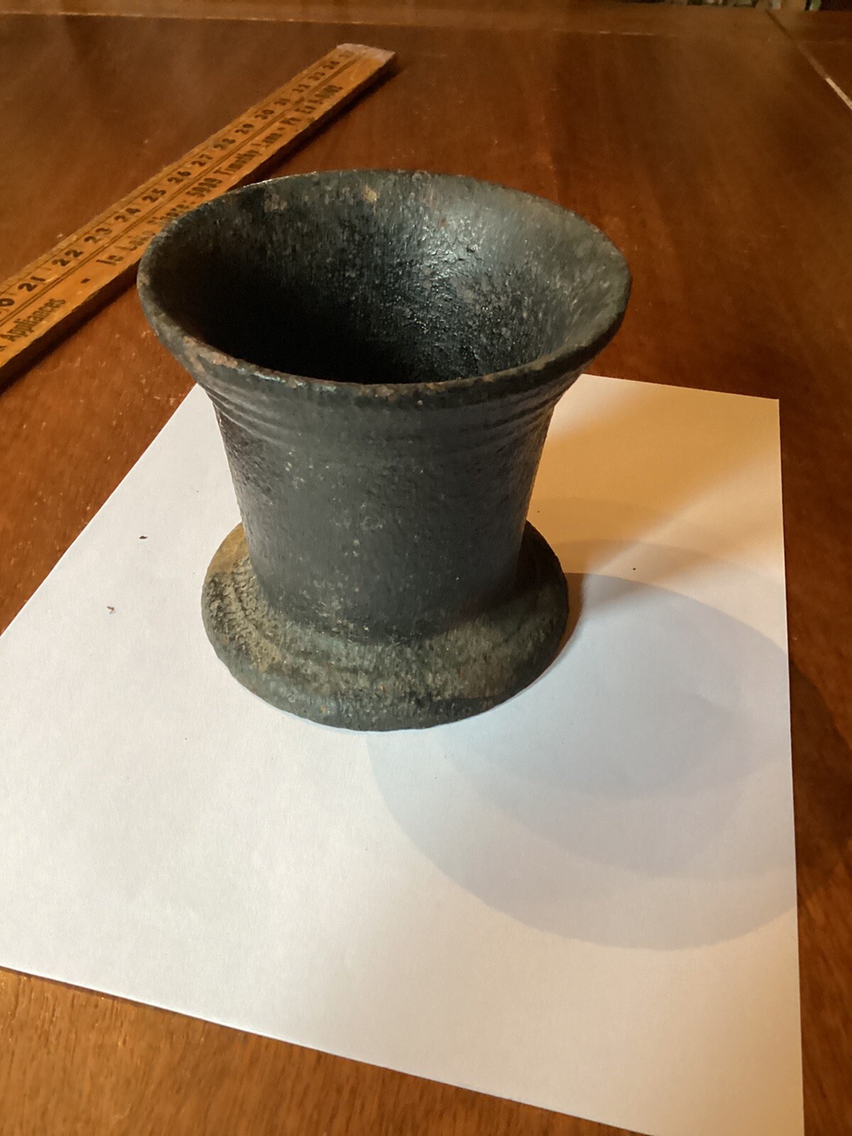 ANTIQUE CAST IRON MORTAR PRIMITIVE Weighs 4 Lbs. 4 1/4 X 4 1/4
