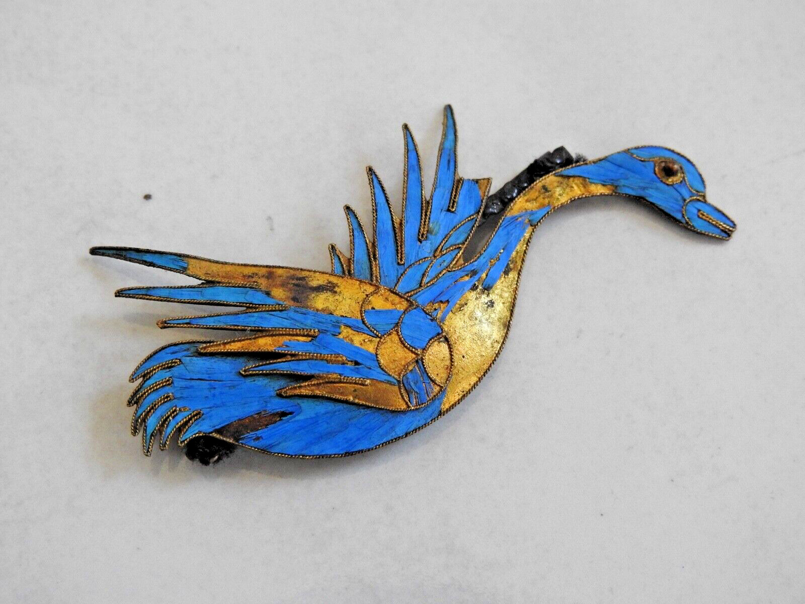 China scarce vintage antique blue KINGFISHER FEATHER JEWELRY hair pin BIRD