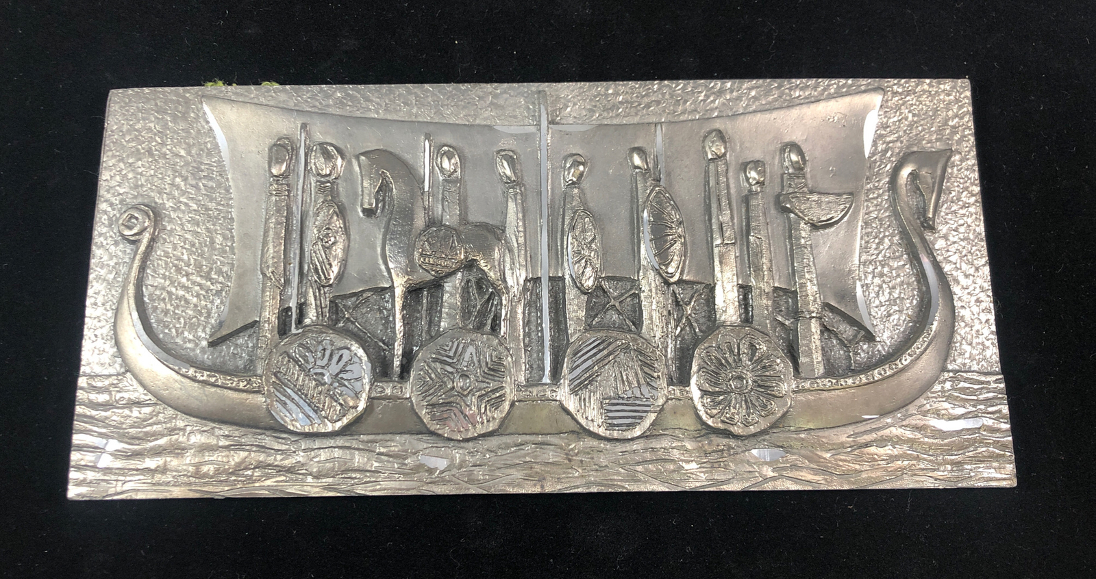 Cast Iron Art “Theseus’ Shop” Greek Plate Unsigned Heavy Unmounted 10x21cm