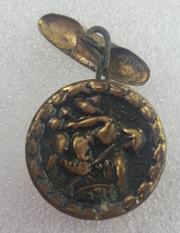 Brass Antique Button with Soldier Helmet Weapon .75″ Across With Cufflink