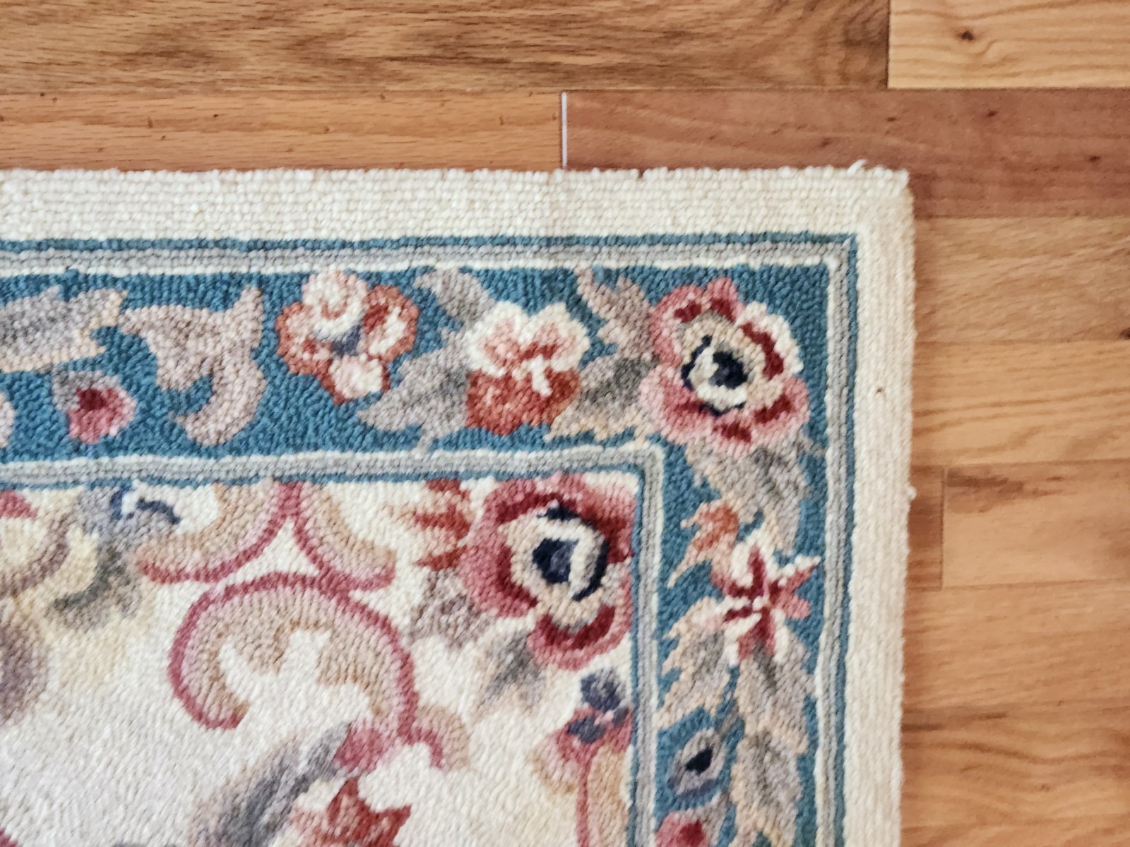 Vintage Hand Looped / Hooked Rug 48 X 30 Inch Wool Floral Victorian / Farmhouse