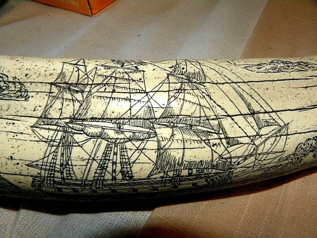 Scrimshaw walrus tusk REPRODUCTION American Captain JOHN PAUL JONES 22 inches