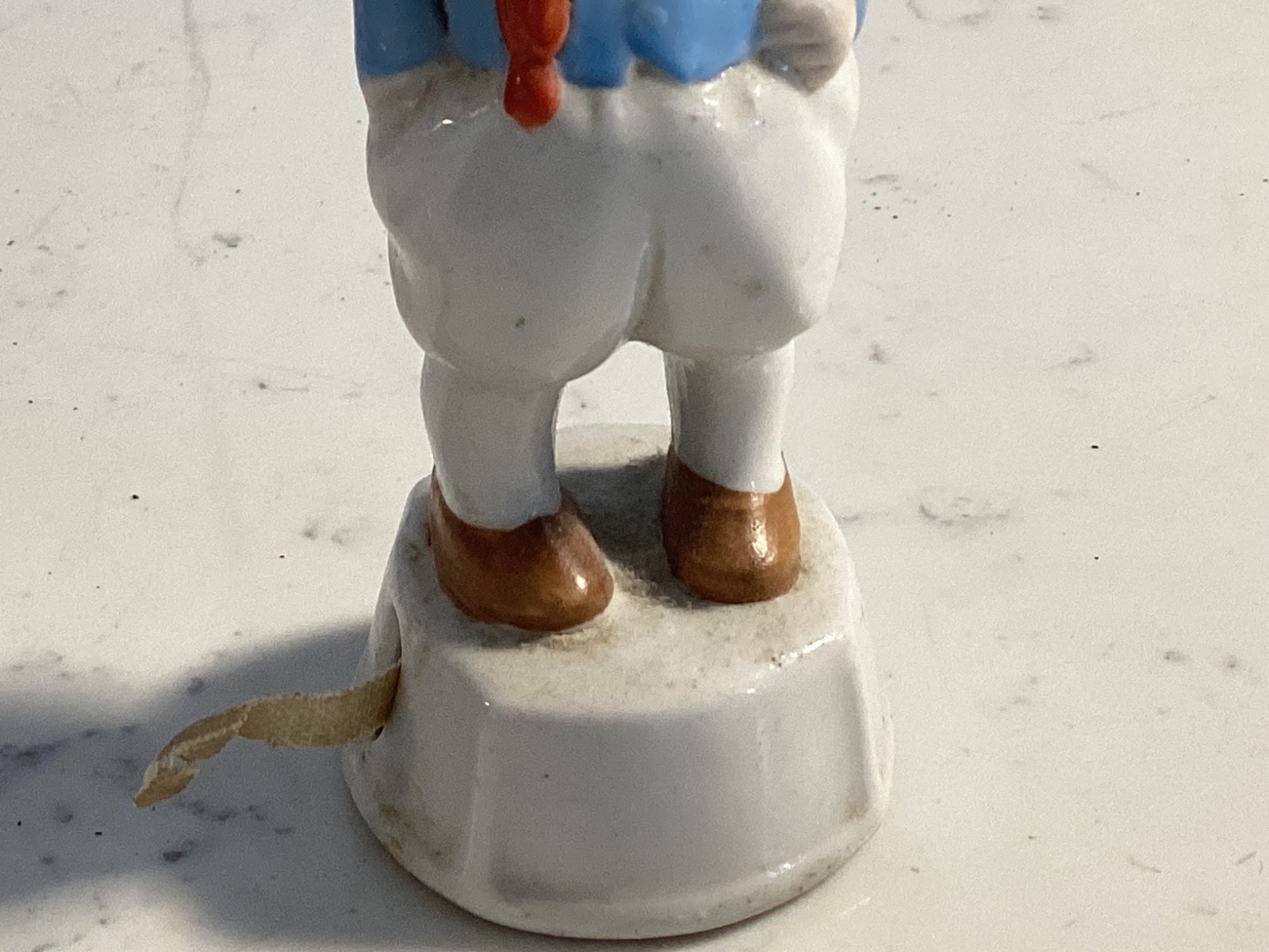 VERY RARE ANTIQUE GERMAN PORCELIAN FIGURAL LITTLE BOY TAPE MEASURE MUST SEE NR