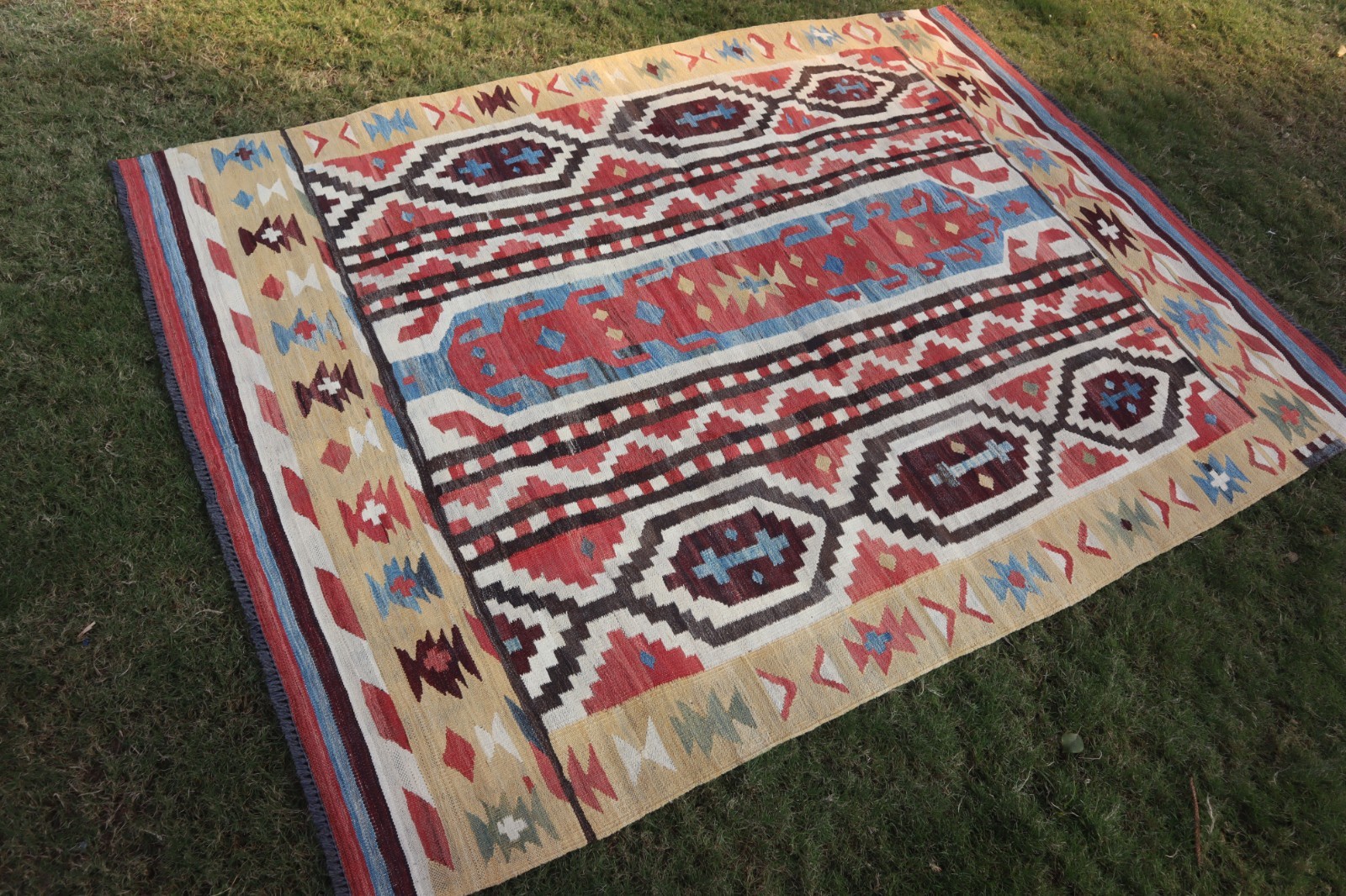 210 X 160 CM Stunning Turkish Flat Kilim Fine Weave Natural Vegetable Dye Kilim