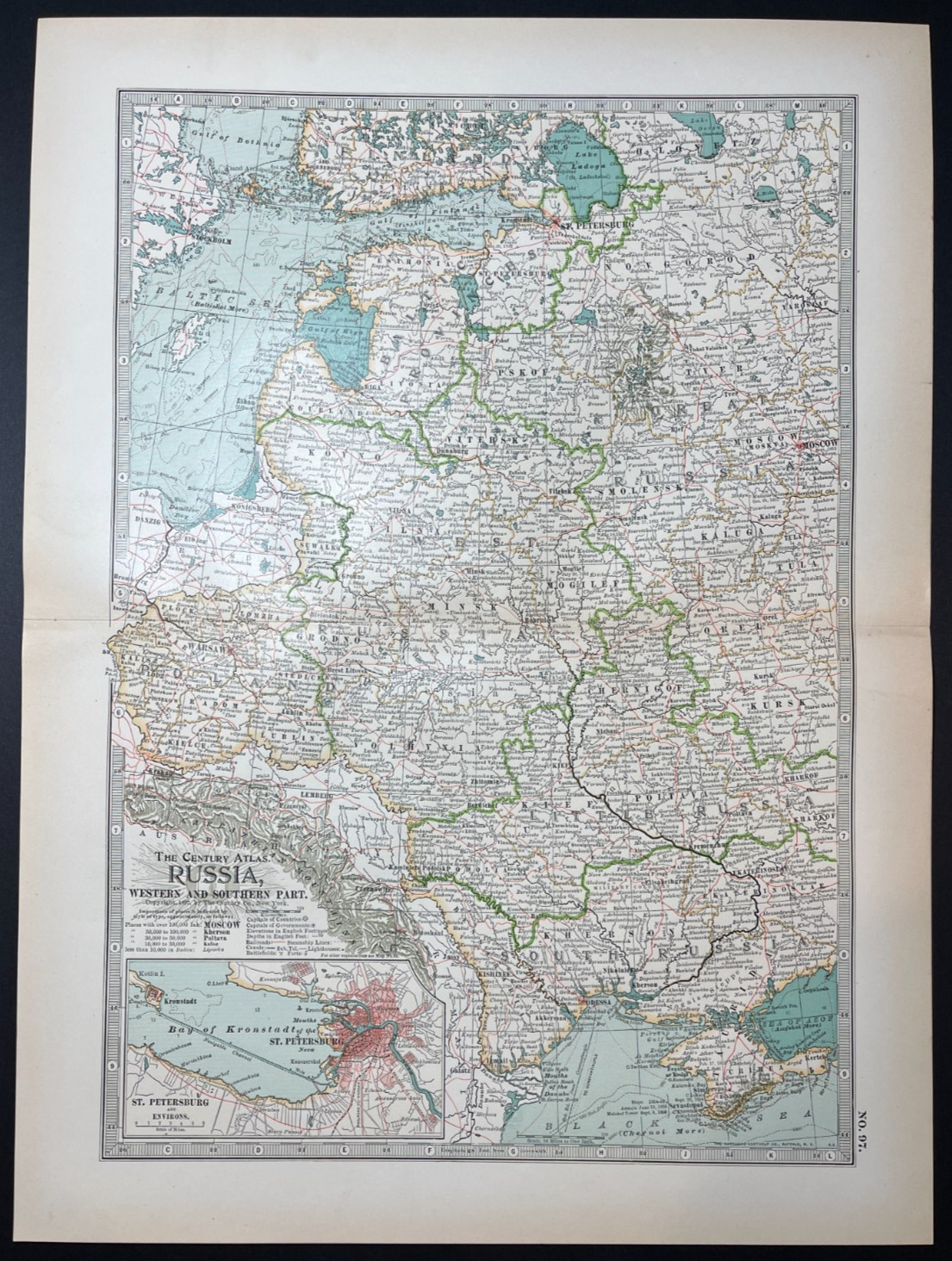 1897 Map of WESTERN & SOUTHERN RUSSIA fm 1897 Century Atlas Plate 97 SEE DESCRIP
