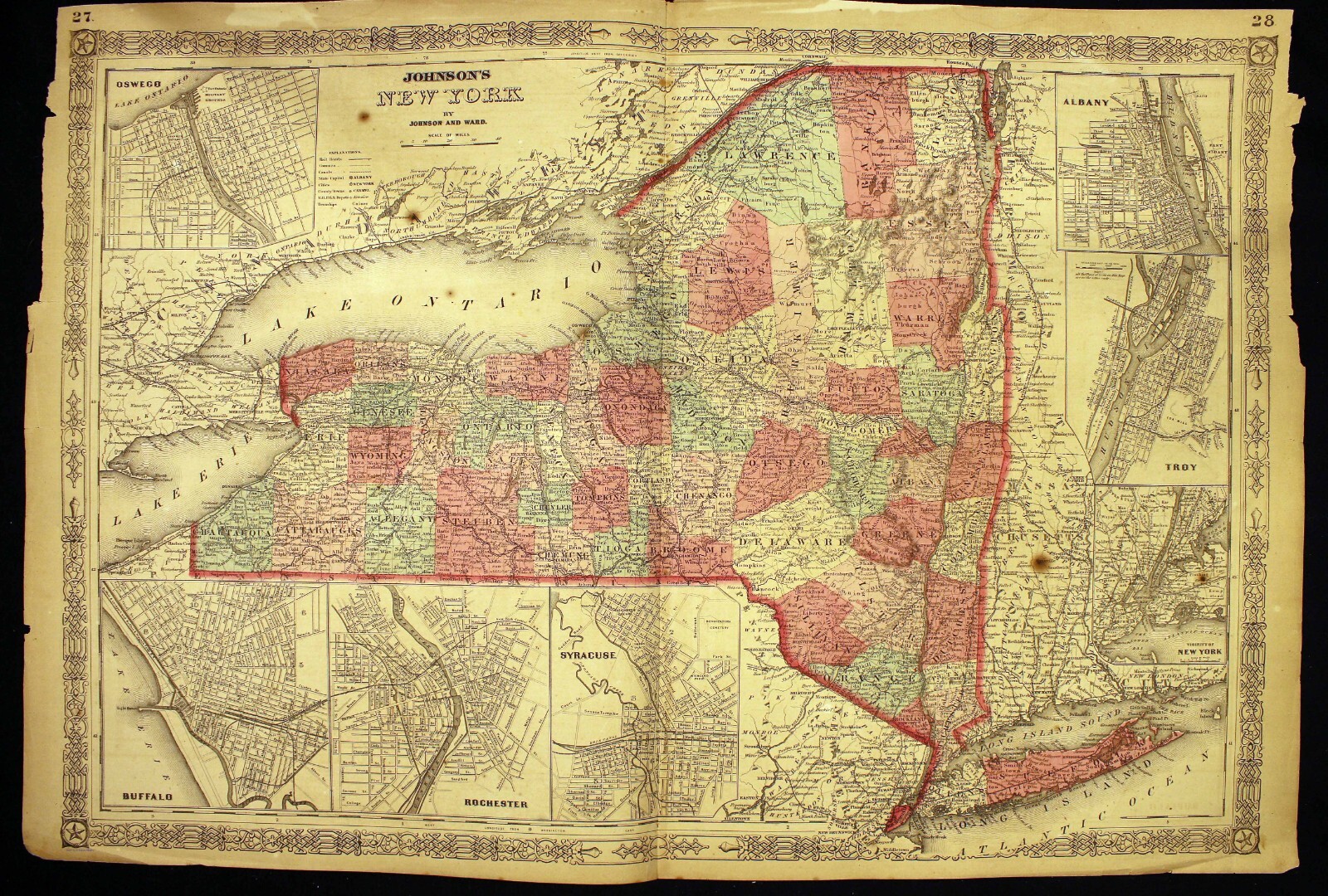 1868 New York Color Map Johnson’s Steel Engraving