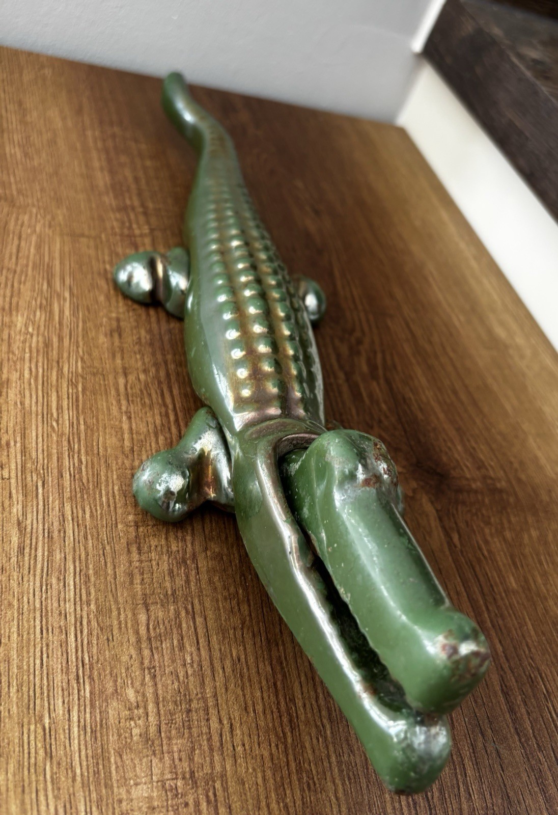 Antique Alligator Nutcracker RARE IRIDESCENT GREEN ENAMEL 1920 Large size 35cm