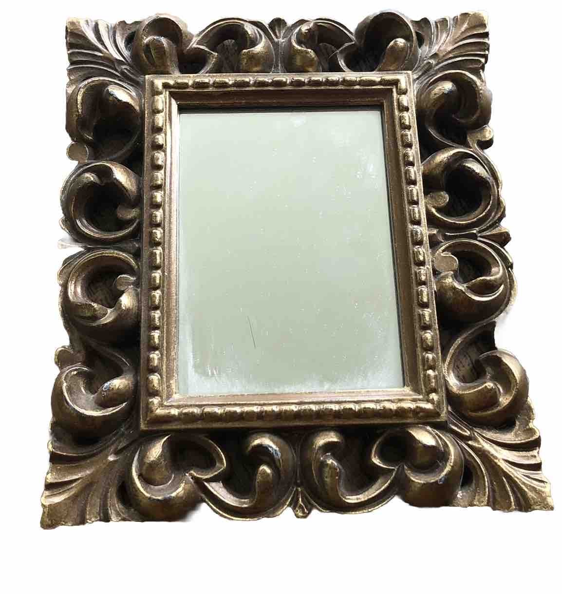 Vintage Turner Wall Accessory Gold Ornate Mirror Frame 5.25×6.5” Hollywood Mcm