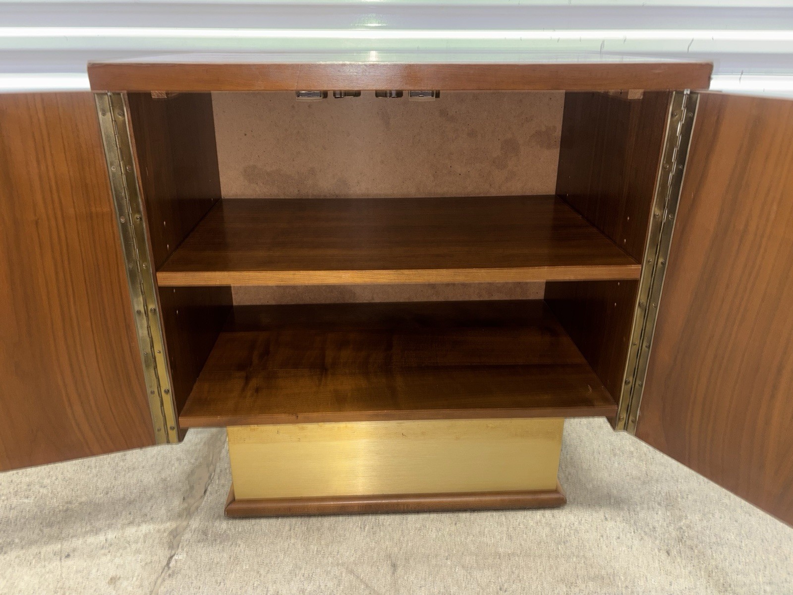 Vintage Mid Century Modern Milo Baughman style Brass and Walnut nightstand