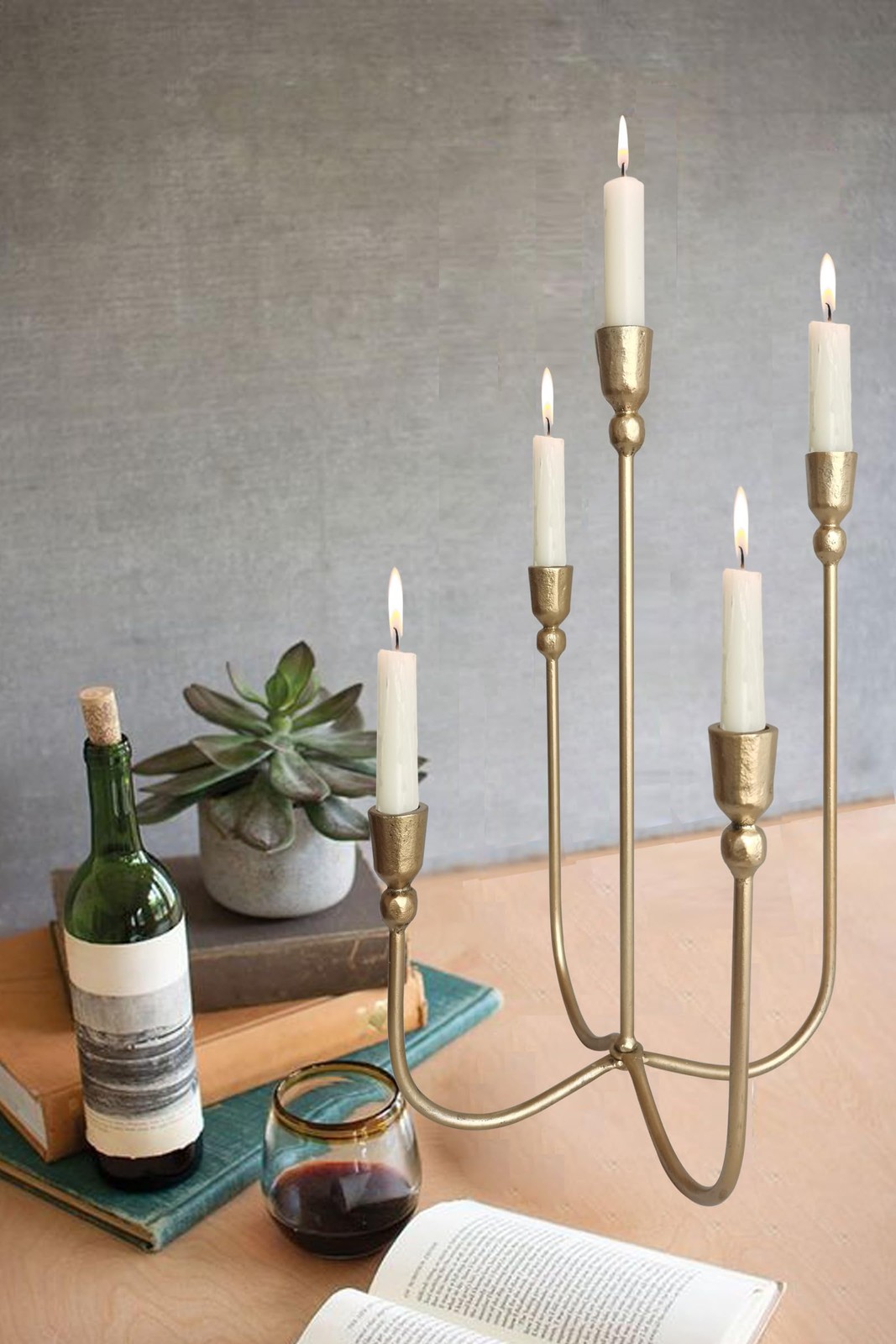 Iron Tabletop Candelabra – Decorative Metal 11.5×11.5×17.2 IN, Gold
